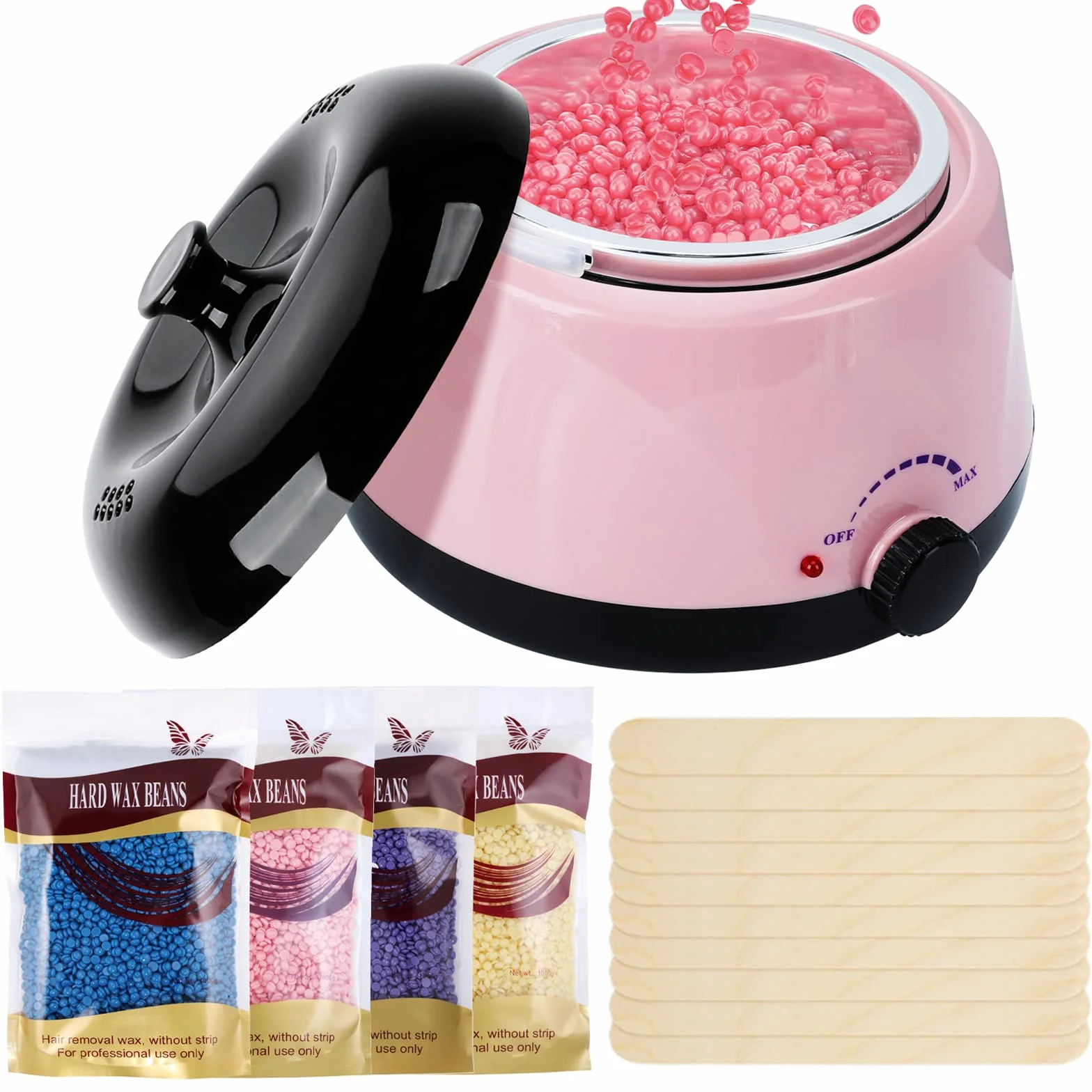Chauffe Cire Épilation Professionnelle - Appareil Chauffe Cire Kit d'épilation à la Cire Maison avec 400g de Fèves de Cire et 20 Bâtons d'épilation, pour Hommes et Femmes, Visage, Jambes, Bras, Bikini