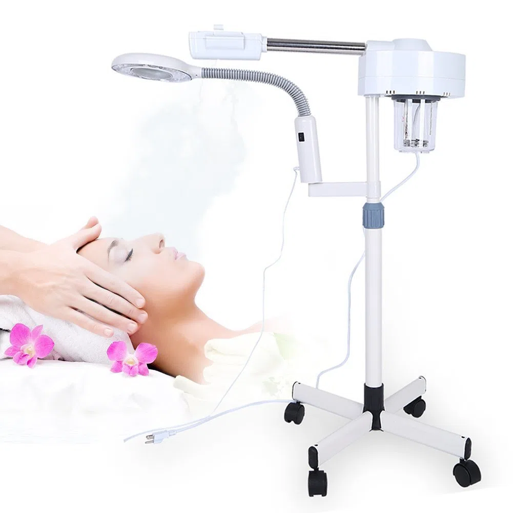2 en 1 Vapozone Esthetique Professionnel, Vapeur Visage 5X Lampe, Loupe Esthetique sur Pied Machine Vapozone Professionnel pour Salon de Beauté Soin de Visage
