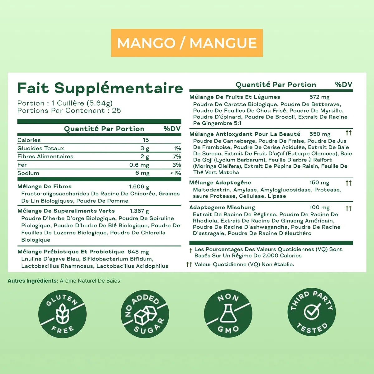 Bloom Superfood Powder Women - mangue - Avec probiotiques, enzymes, spiruline, chlorella - Favorise la santé intestinale, la désintoxication et l'énergie - Anti-bloating - 25 portions - Smoothie Boost
