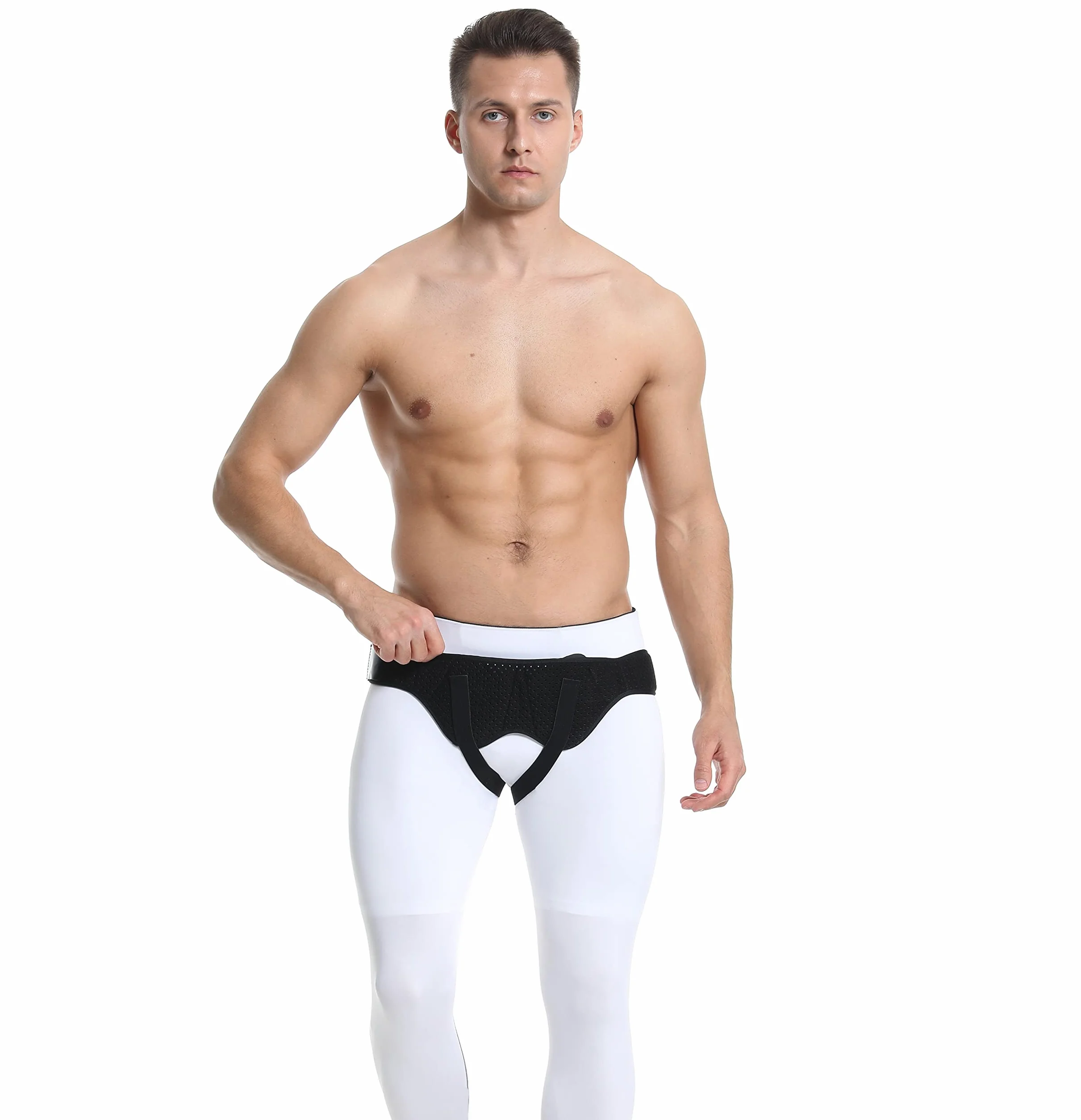 Ceinture hernie inguinale homme: bilatéral et réglable. Ceinture orthopédique: slip hernie inguinale élastique. Slip herniaire homme avec 2 coussinets de compression. (M)