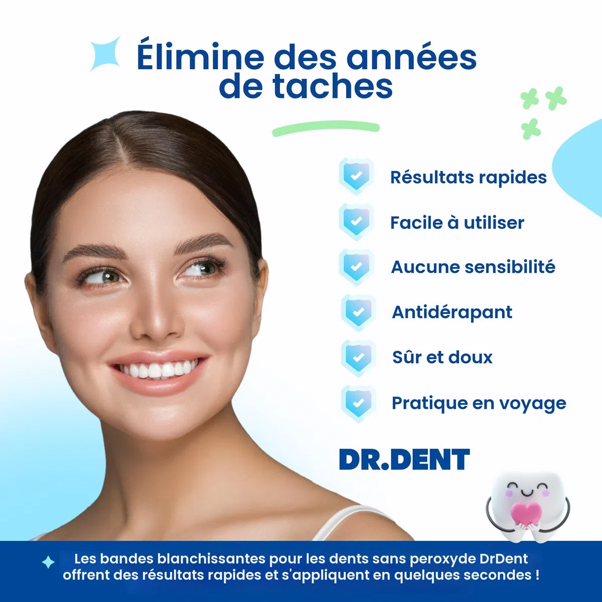 DRDENT Bandes de blanchiment des dents professionnelles 21 utilisations 42 bandes + ouvre-bouche