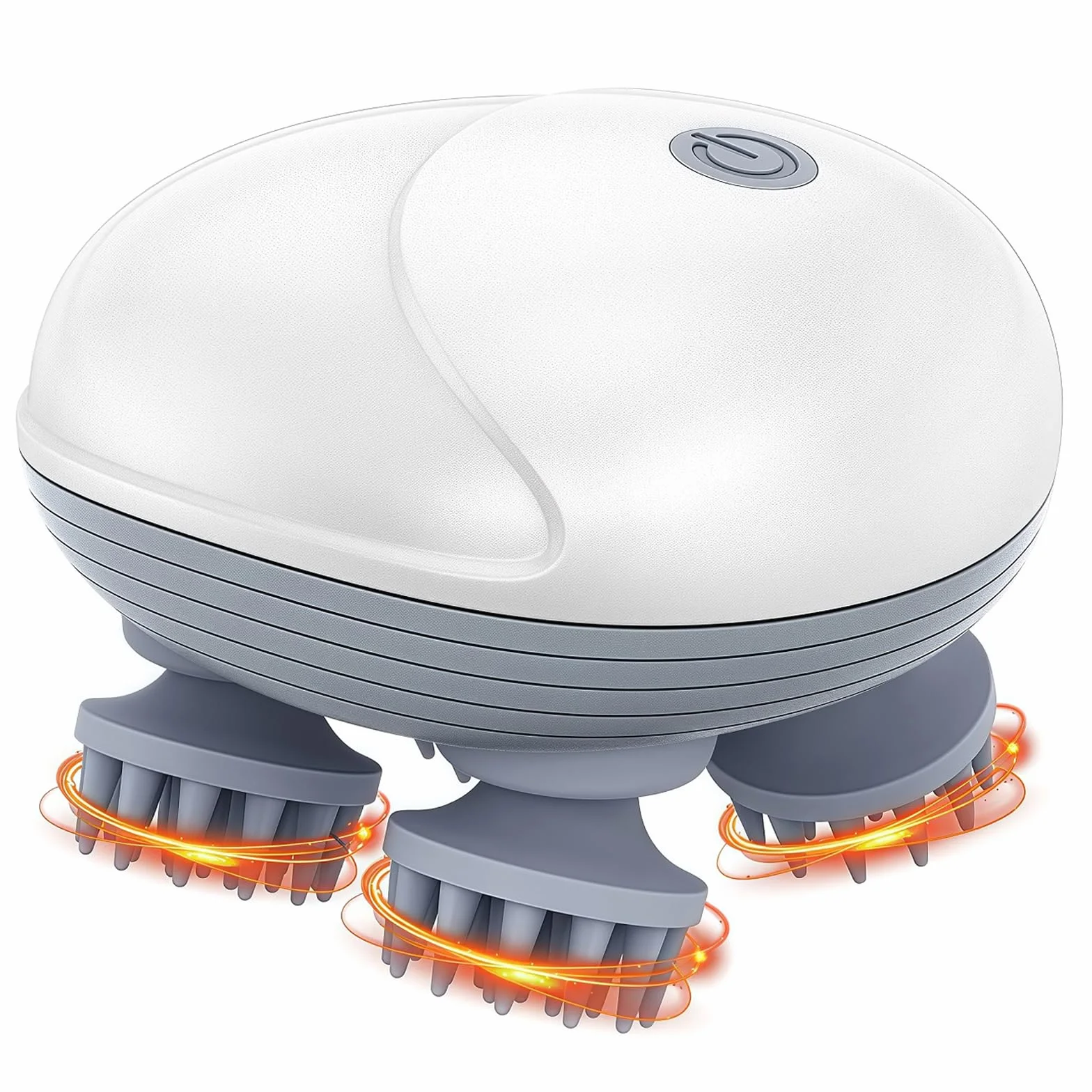 ORIA Masseur Électrique pour Tête et Cuir Chevelu, 3 Modes de Pétrissage, IPX6 Imperméable, Sans Fil avec 96 Contacts en Silicone, Massage Relaxant Rechargeable pour Chiens et Chats - Blanc