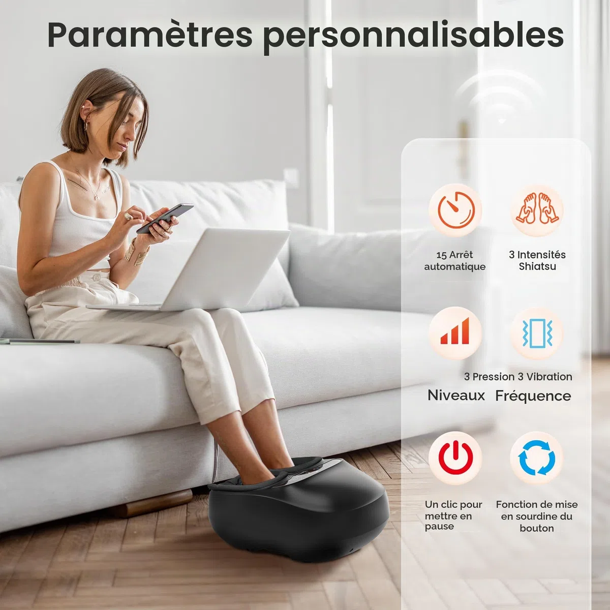 COMFIER Appareil de massage des pieds avec chaleur, appareil de massage Shiatsu pour fasciite plantaire, neuropathie, télécommande, fonction pause