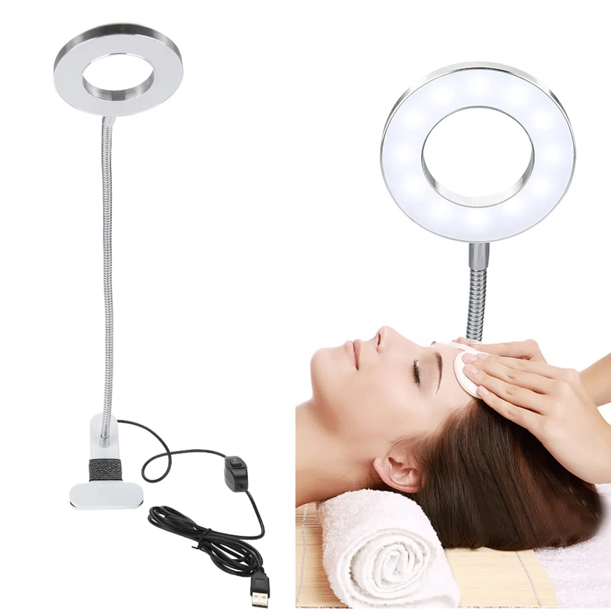 Lampe LED USB pour tatouage de maquillage, lampe de table de beauté avec pince pour microblading, sourcils, manucure et extension de cils, lumière froide et chaude