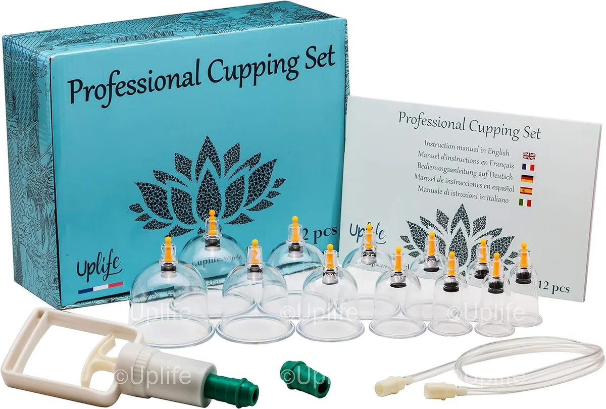 Uplife Kit de 12 Ventouses Thérapeutiques -Instructions en Français- Ventouse Massage Kiné Anti Cellulite Soulage Douleurs Fatigue - Ventouses Chinoises de Cupping Pistolet Massage Hijama Acupuncture