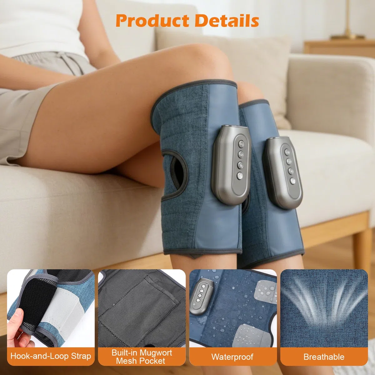 Masseur de mollet sans fil avec 3 niveaux de chauffage, 2 masseurs de jambes à compression d'air, 3 modes, 5 niveaux d'intensité, appareil de massage portable pour détendre les muscles des jambes