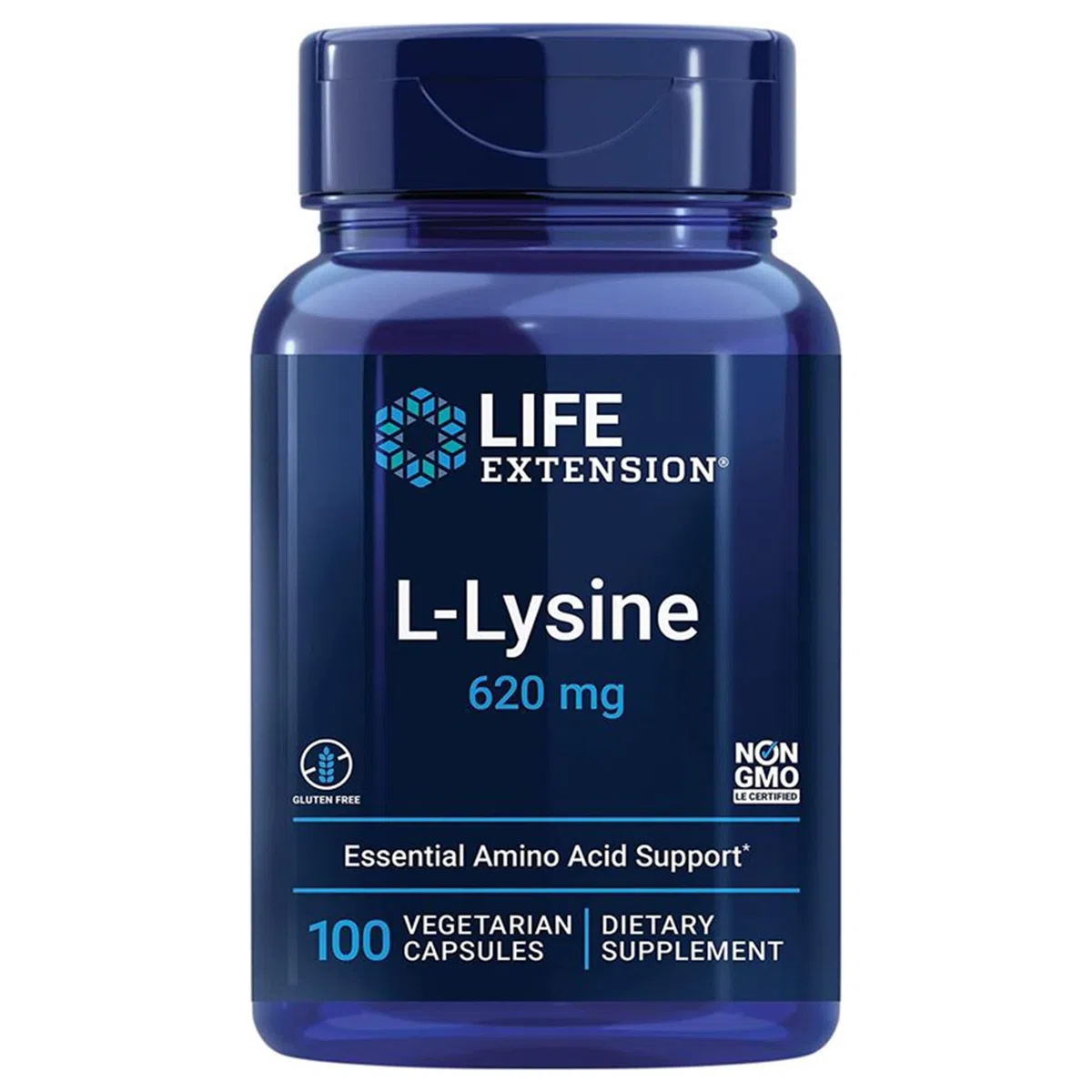 Life Extension, L-Lysine, 620mg, Hautement Dosé, 100 Capsules végétaliennes, Sans Gluten, Végétarien, Sans Soja, Sans OGM