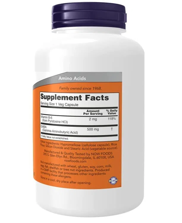 NOW Foods GABA avec vitamine B6 500 mg - 200 gélules