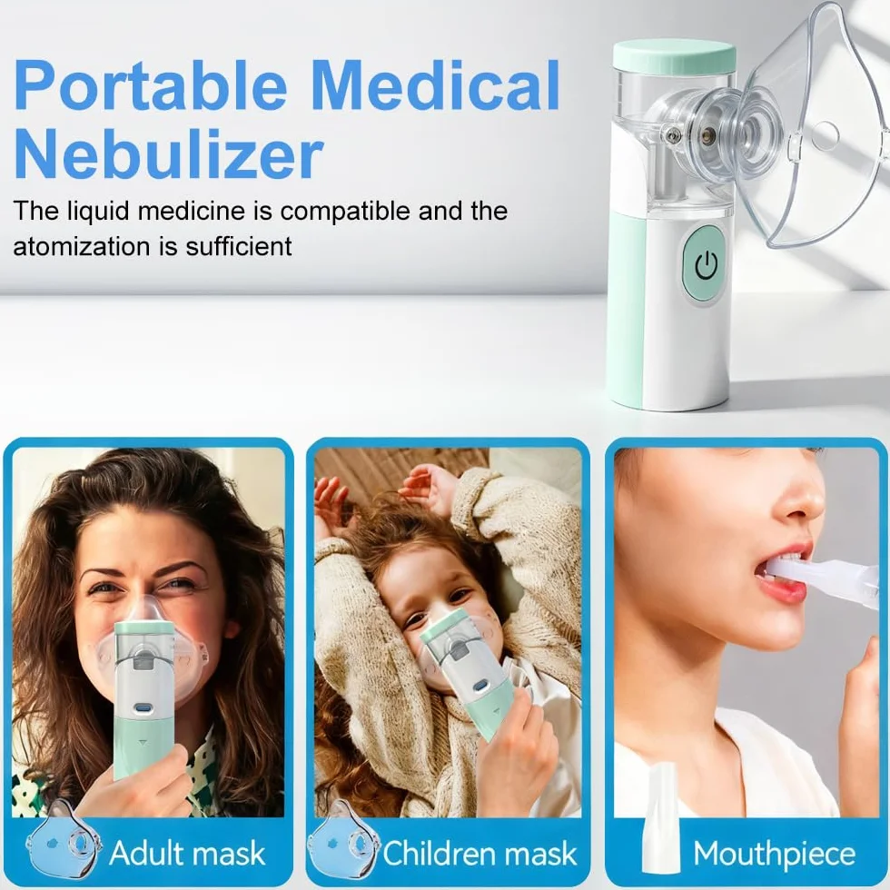 Nebulisateur Inhalateur Pour Enfants, Nebulisateur Portable Rechargeable pour Adultes et Enfants, Inhalateur Silencieux pour Enfants avec 2 Masques et Embout Buccal, pour Usage Domestique et en Voyage