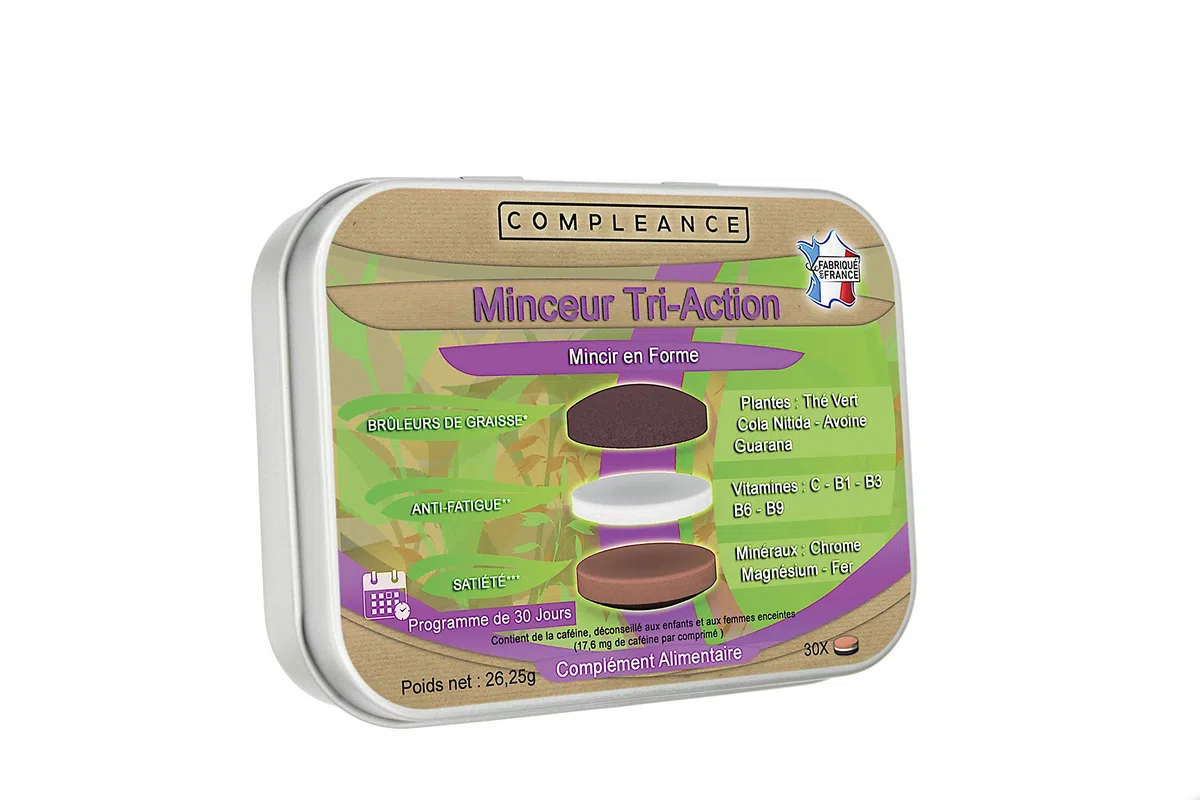 Minceur Tri-Action : Brûleur de Graisse Extra Fort - Coupe-faim - Anti-fatigue | Aide à maigrir | Thé vert, Guarana, Cola, vitamines et minéraux | 1 seul comprimé Tricouche par jour suffit