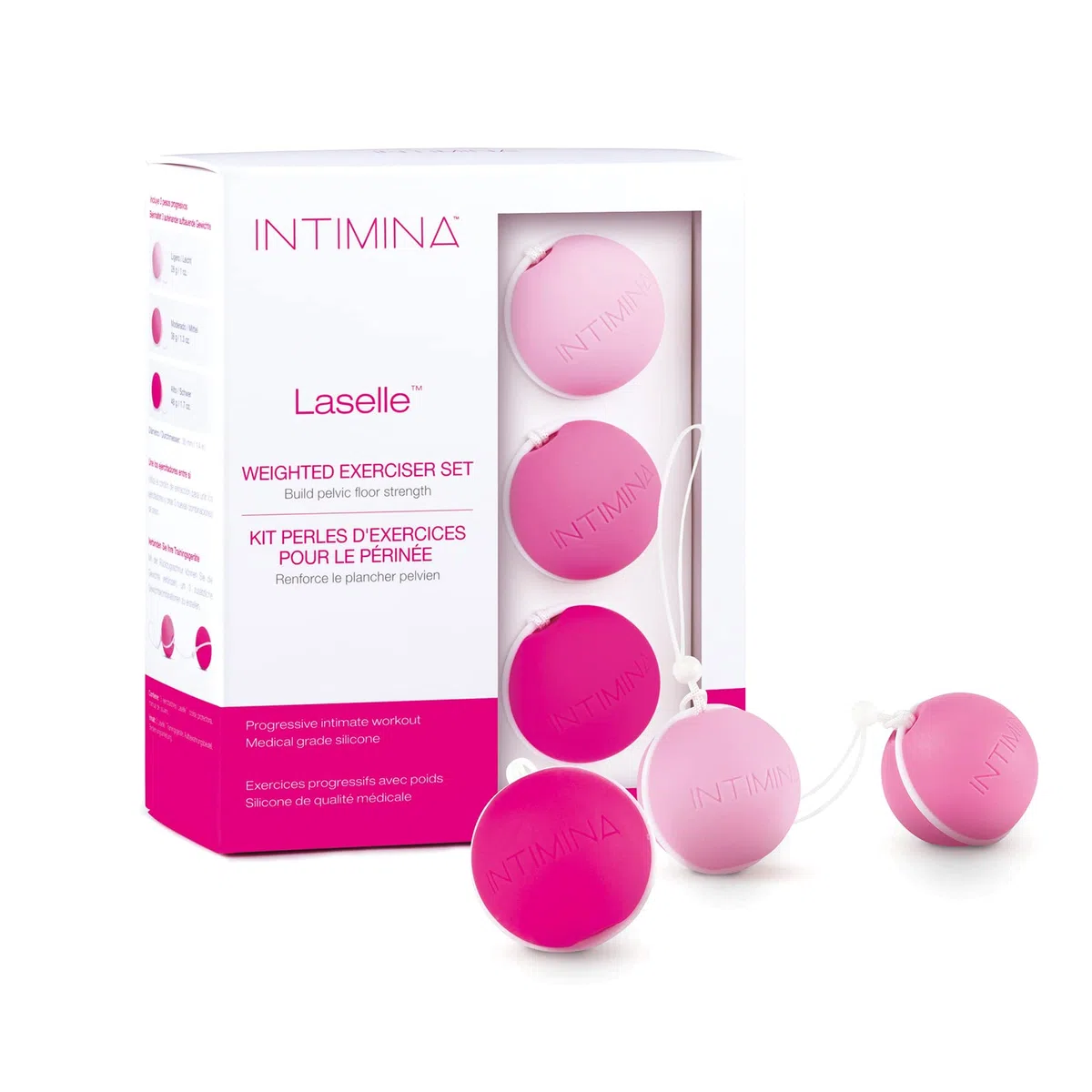 INTIMINA Ensemble Laselle Perle d’Exercice pour le Périnée - 3 Boules de Geisha pour le Plancher Pelvien, Kegel Balls (28 g, 38 g, 48 g)