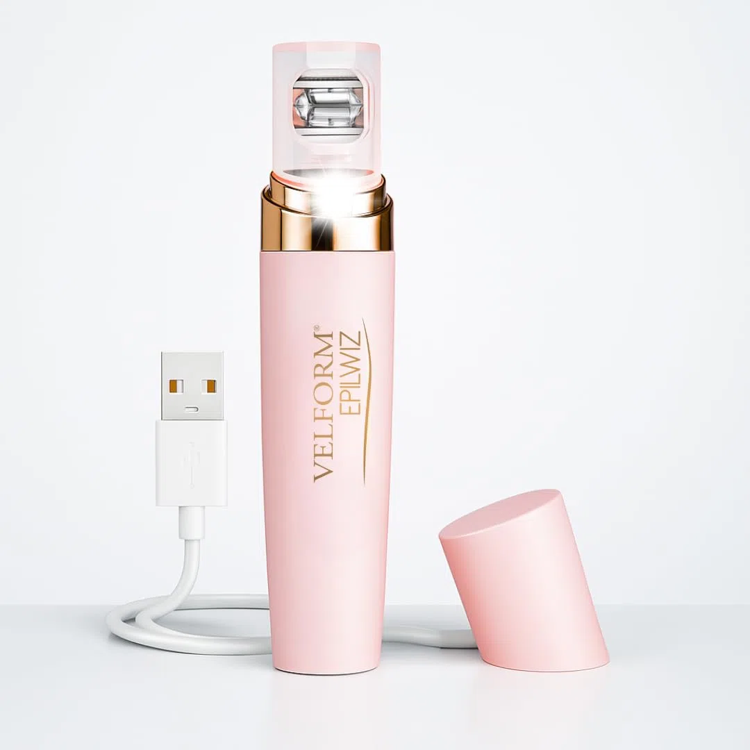 VELFORM Epilwiz, épilateur facial rechargeable, câble USB, système d'épilation avancé avec lumière LED, tête plaquée or 18 carats, tous types de peau (Advanced - USB)