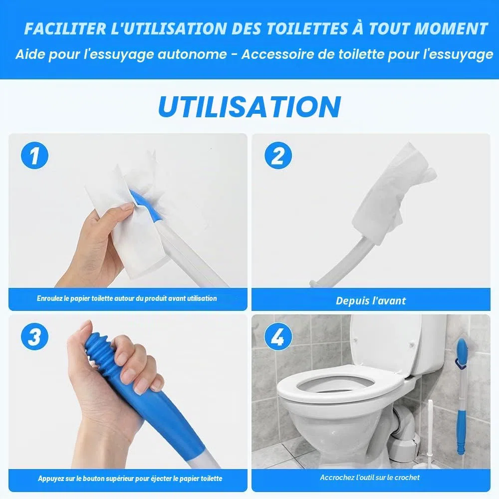 Haokaini Aides à La Toilette Outils Pliage à Long Manche Essuyez Confort Aides à La Toilette Auto-Assistées Papier Hygiénique Poignée en Papier Mouchoir Aide à L'essuyage pour Les Femmes