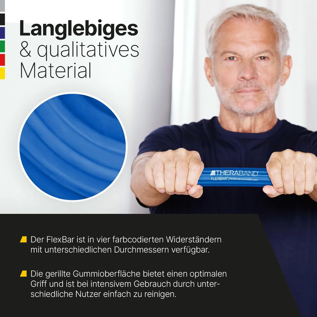 Theraband FlexBar, Barre de Résistance, Soulagement de la Douleur Pour Blessure au Coude de Tennis, Rééducation et Thérapie Aprés Blessure, Bleu, Débutant