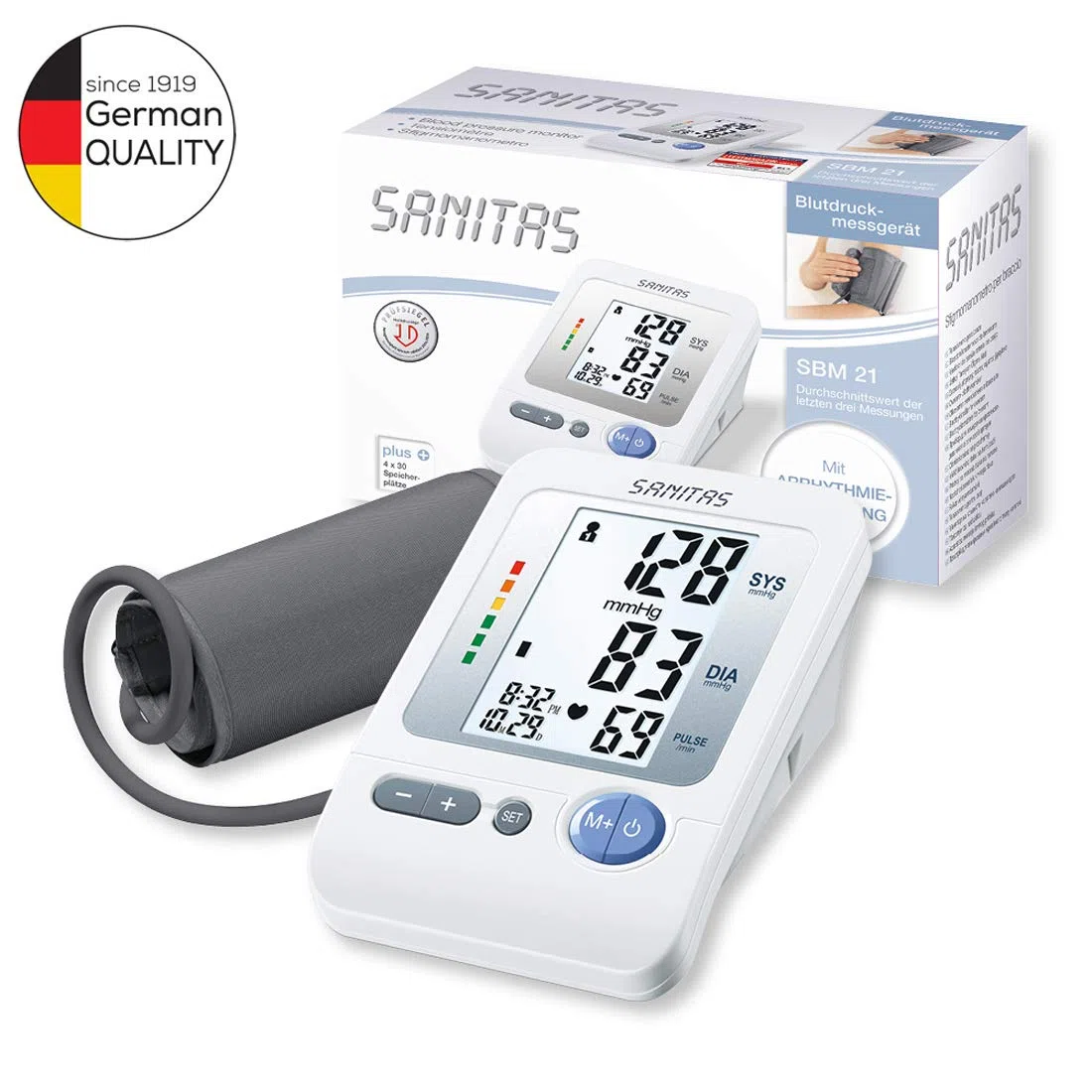 Sanitas SBM 21 Tensiomètre à bras, mesure entièrement automatique de la tension artérielle et du pouls au bras avec détection de l'arythmie