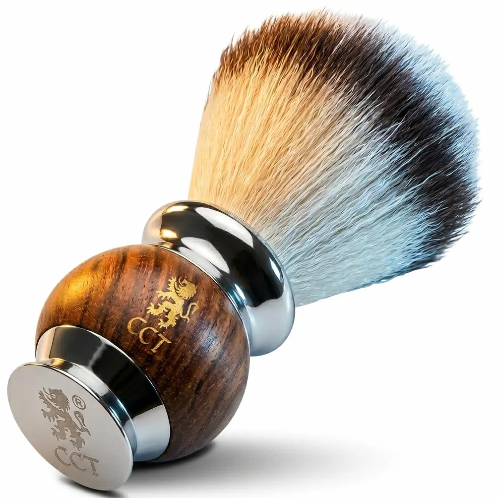 The Cambridge Cut Throat Blaireau Rasage de Haute Qualité pour Hommes en Bois et Acier Inoxydable, Poils Végétaliens Synthétiques