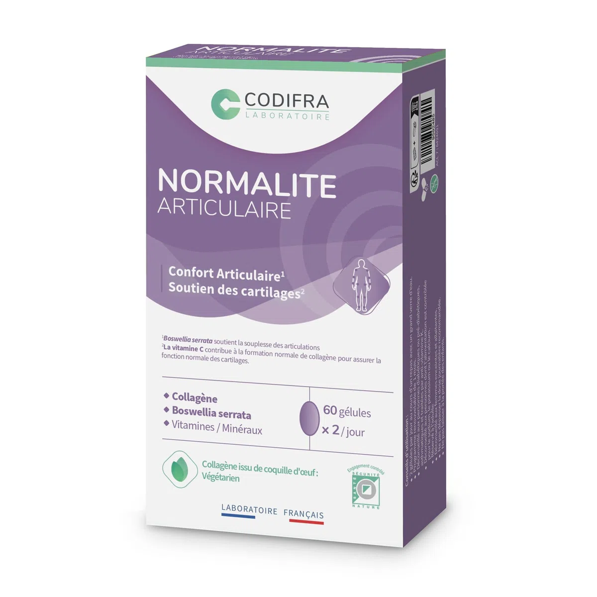 CODIFRA | Normalite Articulaire | Soutient le confort et la mobilité articulaire | Protection des cellules contre le stress oxydatif | Boswellia + Membrane d’Œuf | 60 Gélules