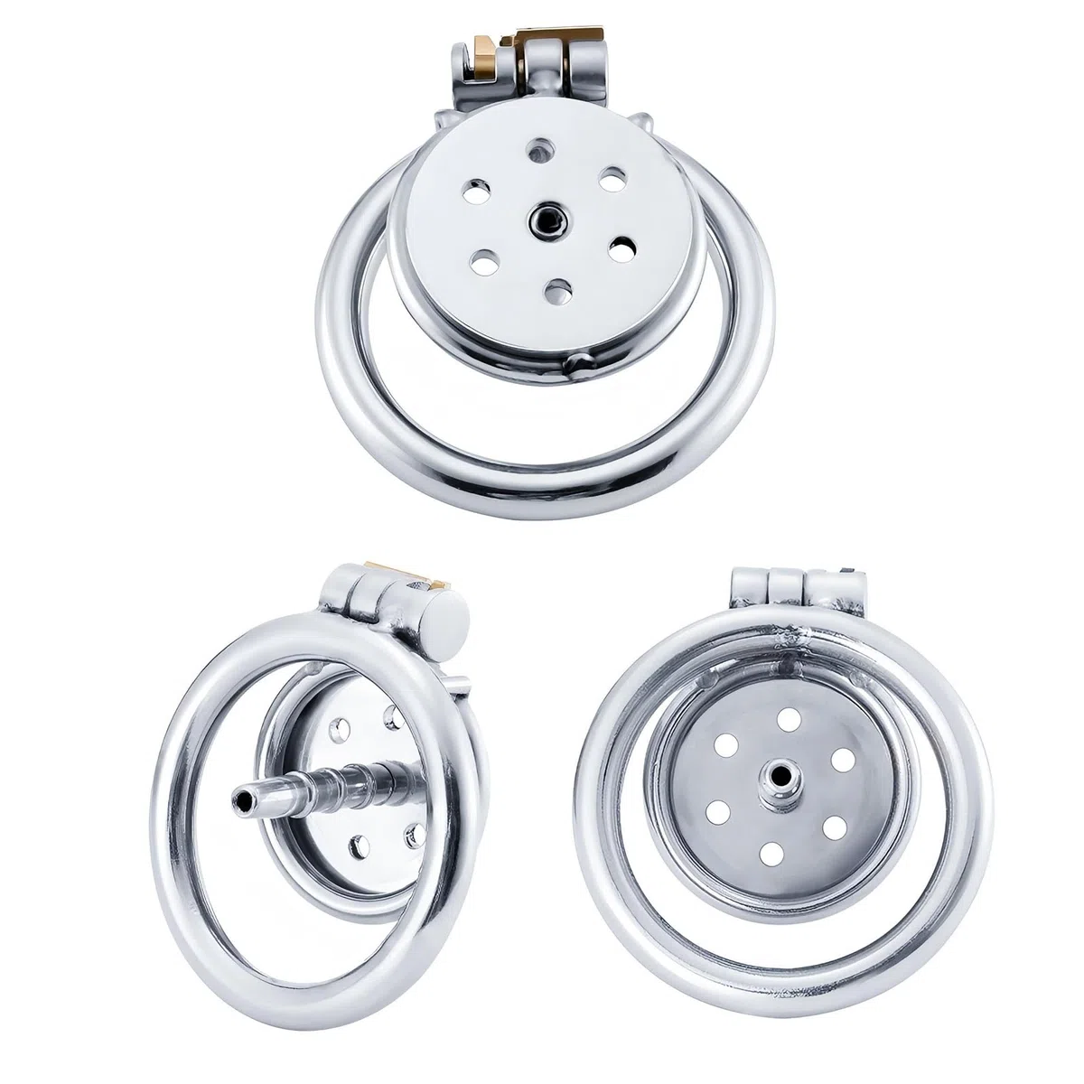 Cage de Chasteté Plate pour Pénis Sex Toys Chastity Cage Man en Acier Inoxydable avec Cathéter et Trois Anneaux Différents Cage Chastetée avec Ceinture et Serrure pour Bondage le Pénis (L)
