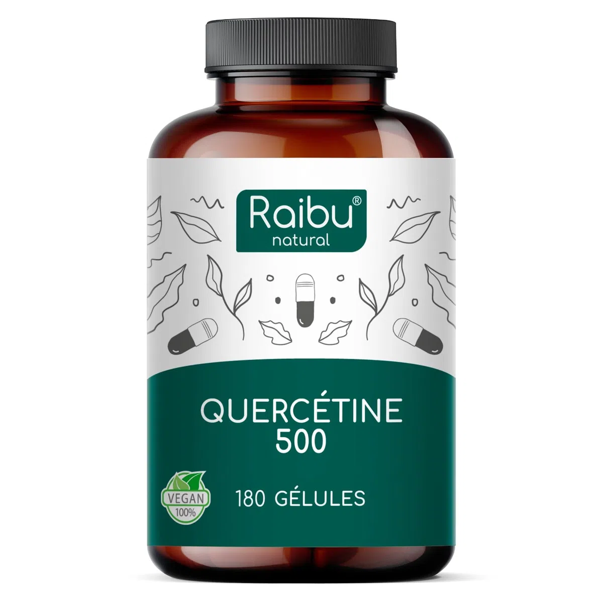 Quercétine, 180 Gélules pour 6 Mois - 500 mg par Gélule, Quercétine issue des Fleurs de Sophora Japonica - Flavonoïdes Haute Biodisponibilité - Testé en laboratoire, Sans Additifs - RAIBU