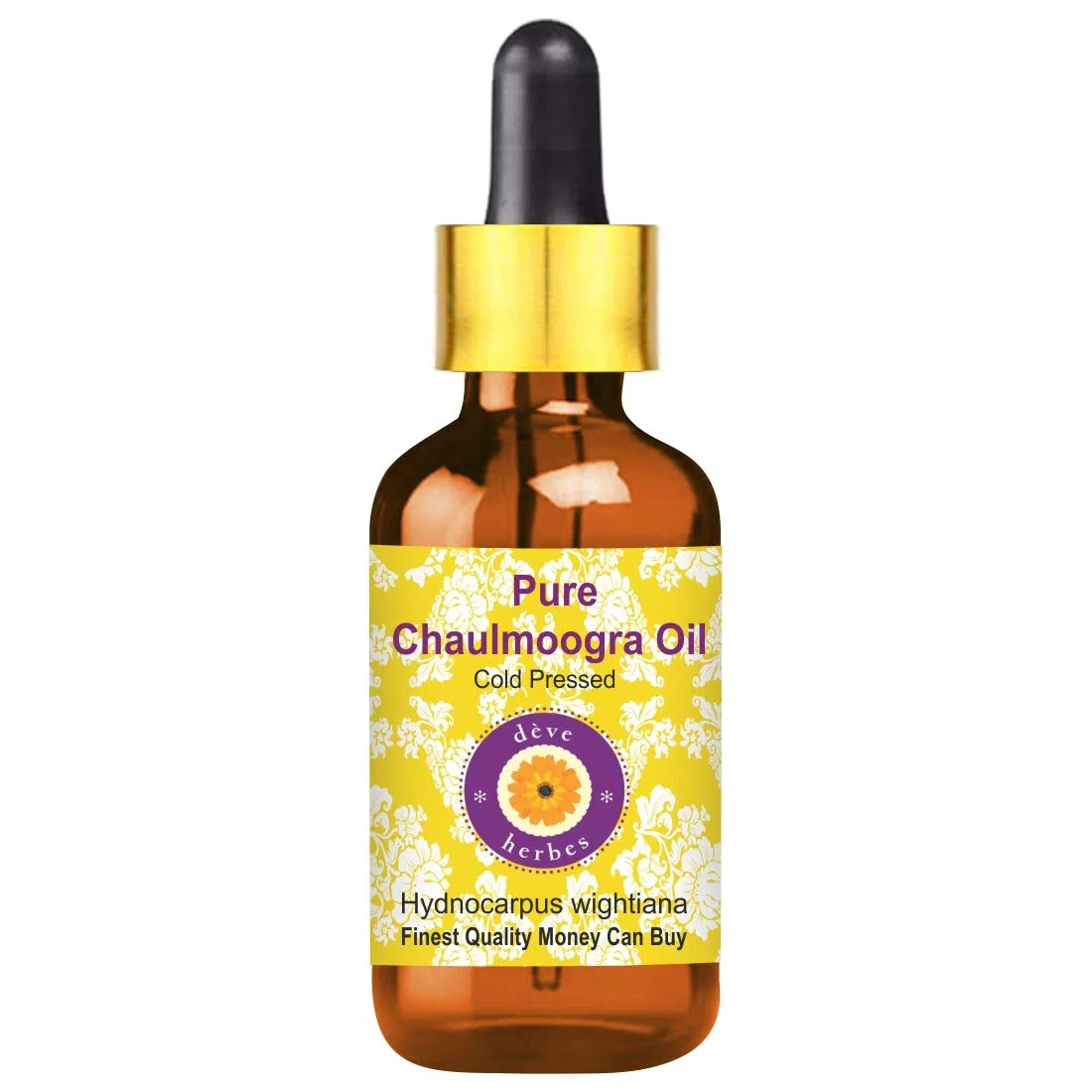 Deve Herbes Pure Huile de Chaulmoogra (Hydnocarpus wightiana) avec compte-gouttes en verre Pressé à Froid qualité thérapeutique naturelle 50ml (1,69 oz)