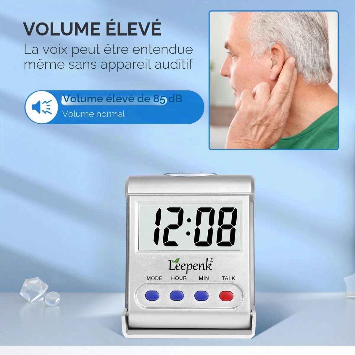 LEEPENK Lot de 2 horloges parlantes pour Personnes âgées aveugles, réveils malentendants, Horloge numérique à Piles pour Personnes âgées