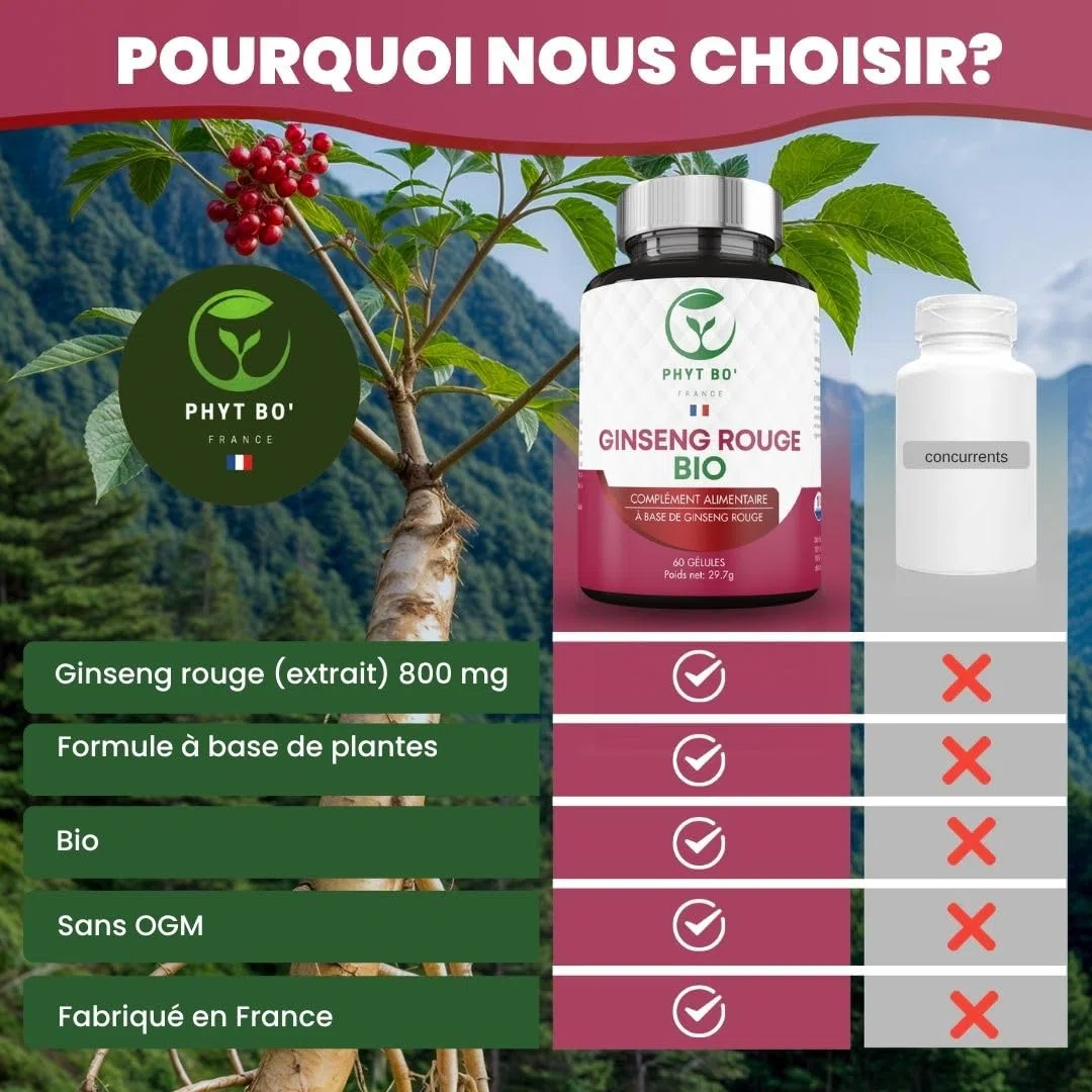 Phyt Bo’ Ginseng Rouge Bio Panax – 90 Gélules Végétales – Qualité Premium – Pur et Naturel - Certifié Bio – Sans Additifs ni Conservateurs