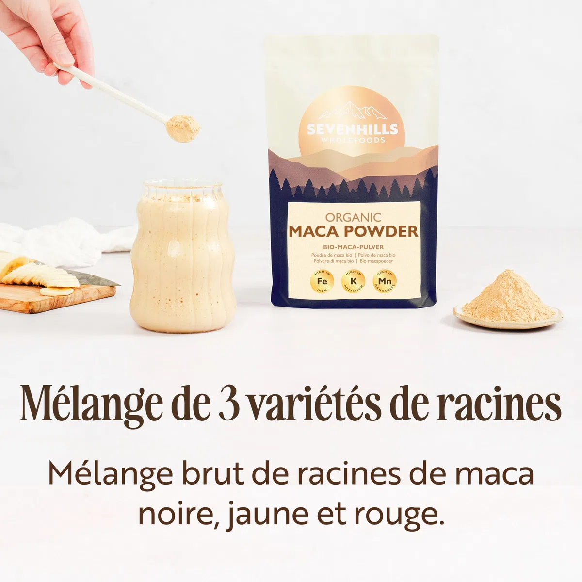 Sevenhills Wholefoods Poudre de maca biologique 1kg du Pérou, poudre de racine de maca pure, végétalienne, sans gluten, sans OGM, casher