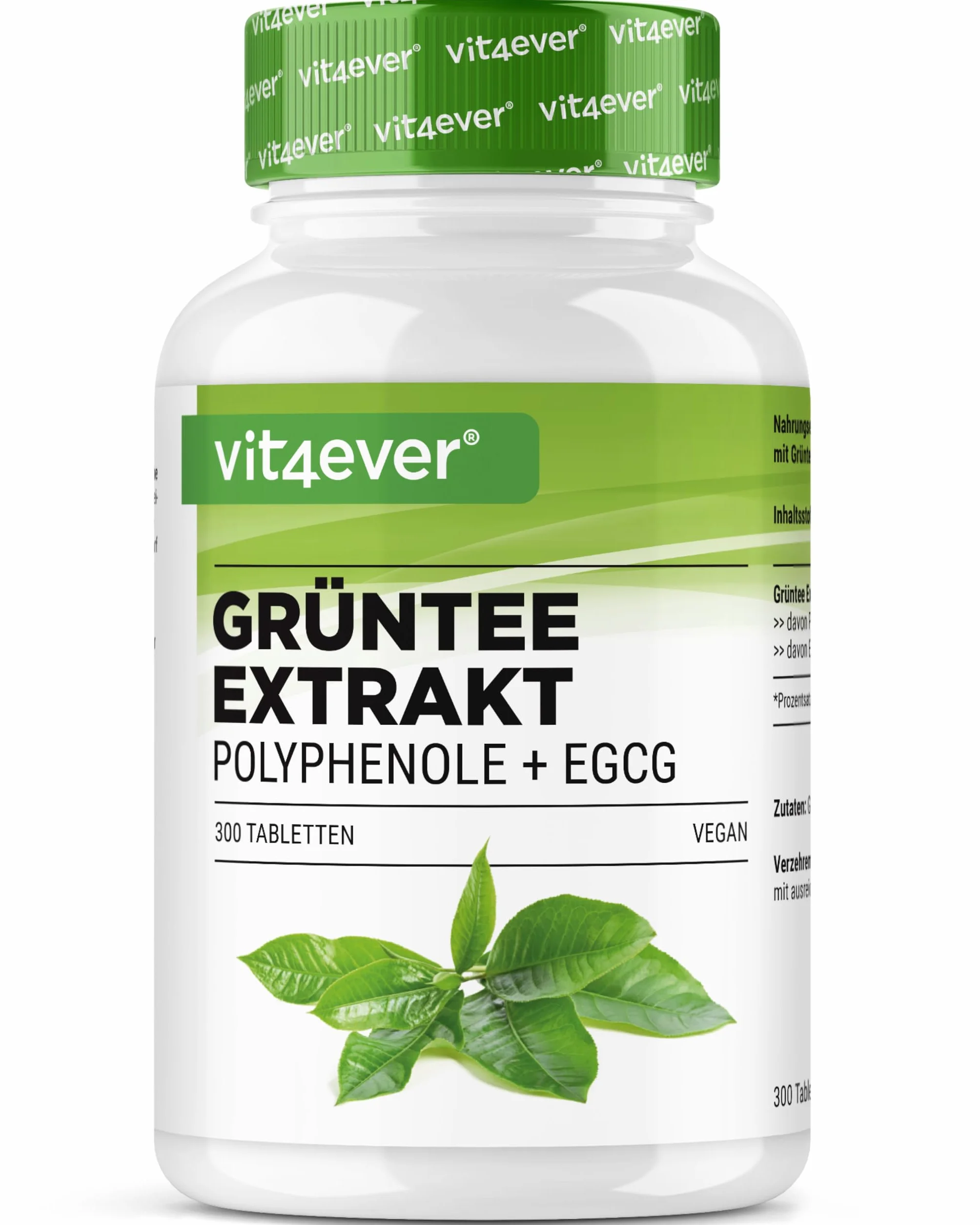 Extrait de Thé Vert 300 Comprimés - Hautement Dosé avec 2000 mg d’Extrait de Thé Vert, 300 mg d’EGCG et 1000 mg de Polyphénols par Dose journalière - Green Tea - Vegan - Sans additifs inutiles