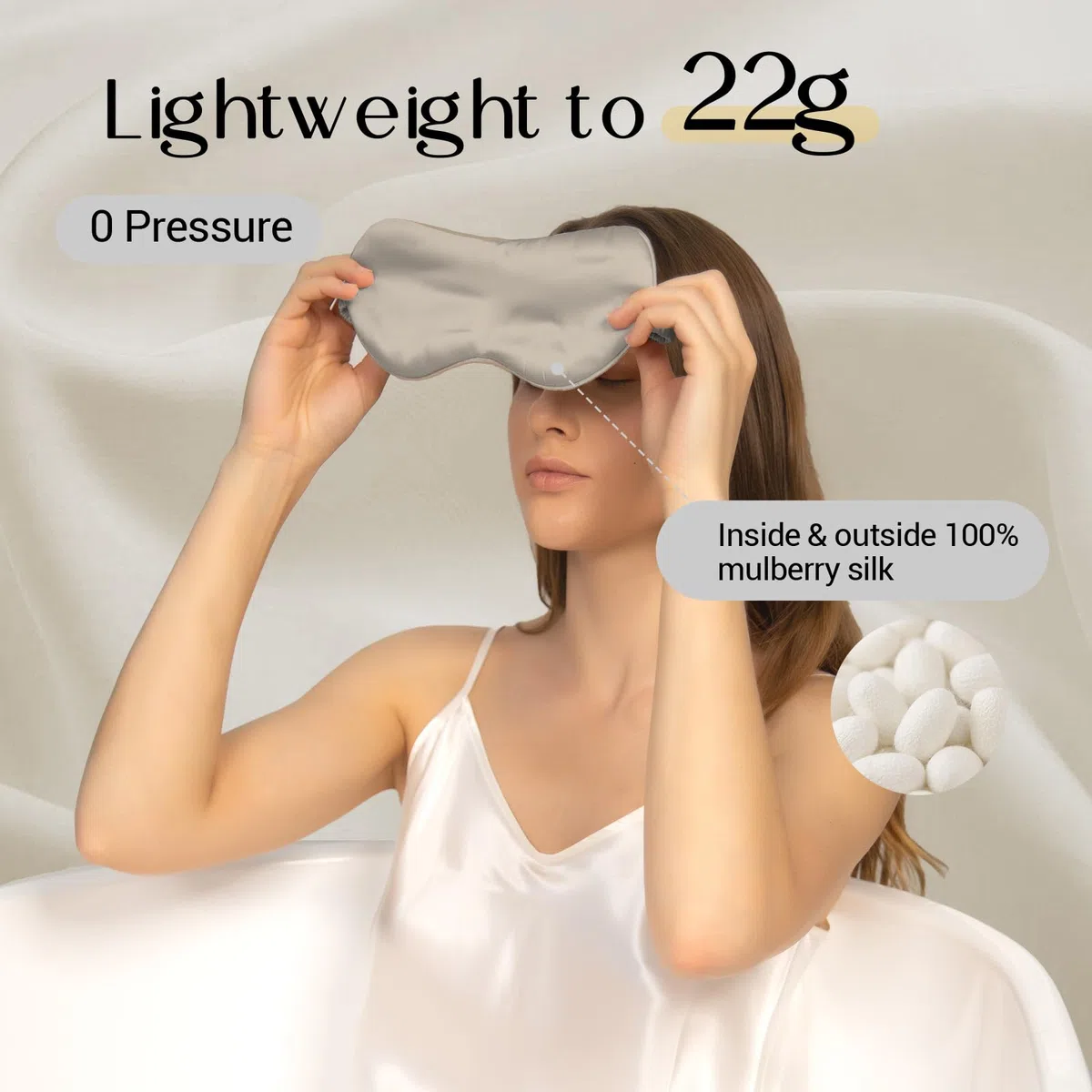 ZIMASILK Masque de sommeil 100% pure soie de mûrier 22 mommes, rempli de 100% soie de mûrier, sangle d'emballage en soie, masque de sommeil super doux et confortable pour dormir (beige)
