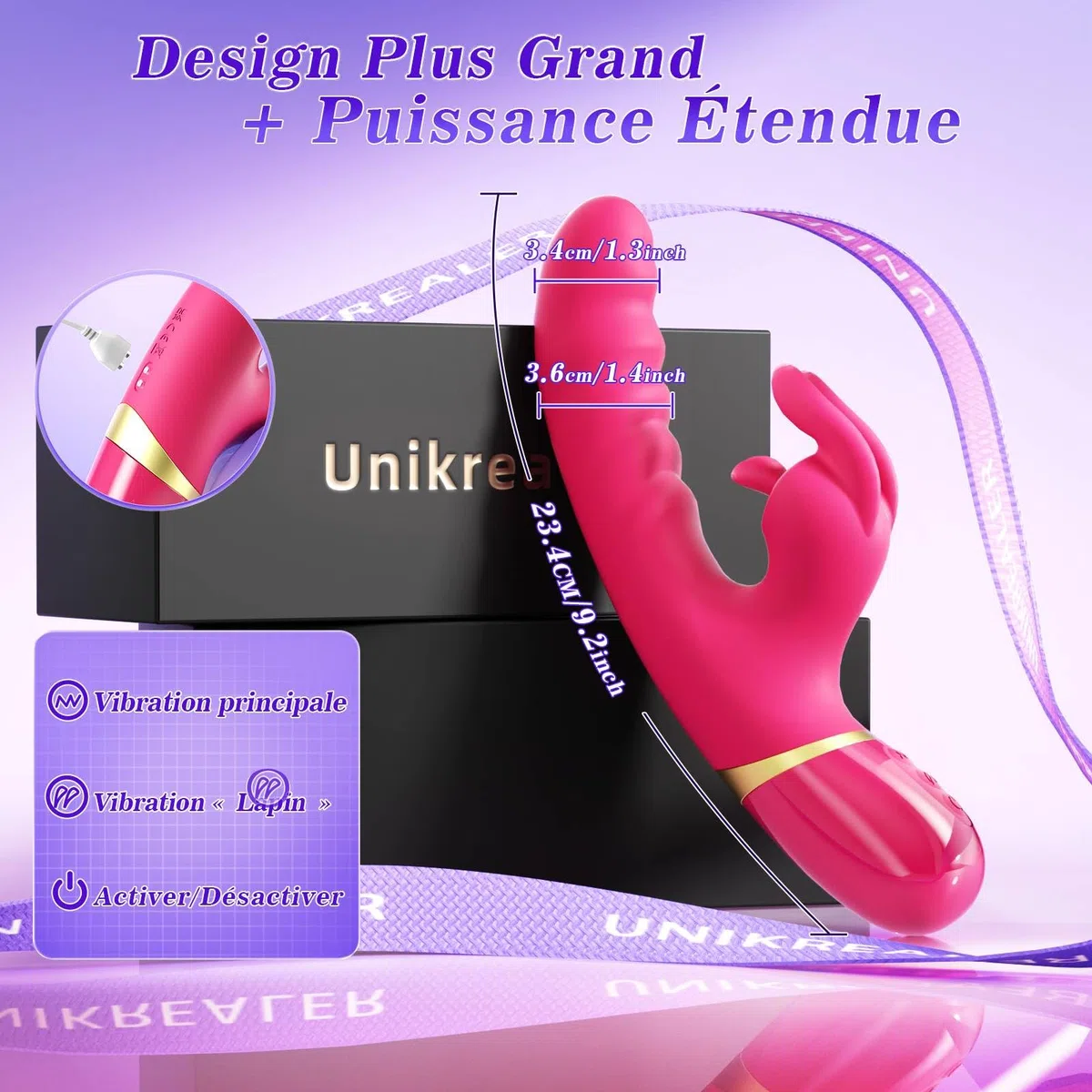 Rabbit Vibromasseurs Feminin, Sextoyse Femme Clitoridienne 12 Modes de Vibration, Tige Épaisse en Silicone Gode Vibro-masseur Sex Toys, Gode Femme Sex Vibrateures Jouet Adulte 23cm Dildo, +APP