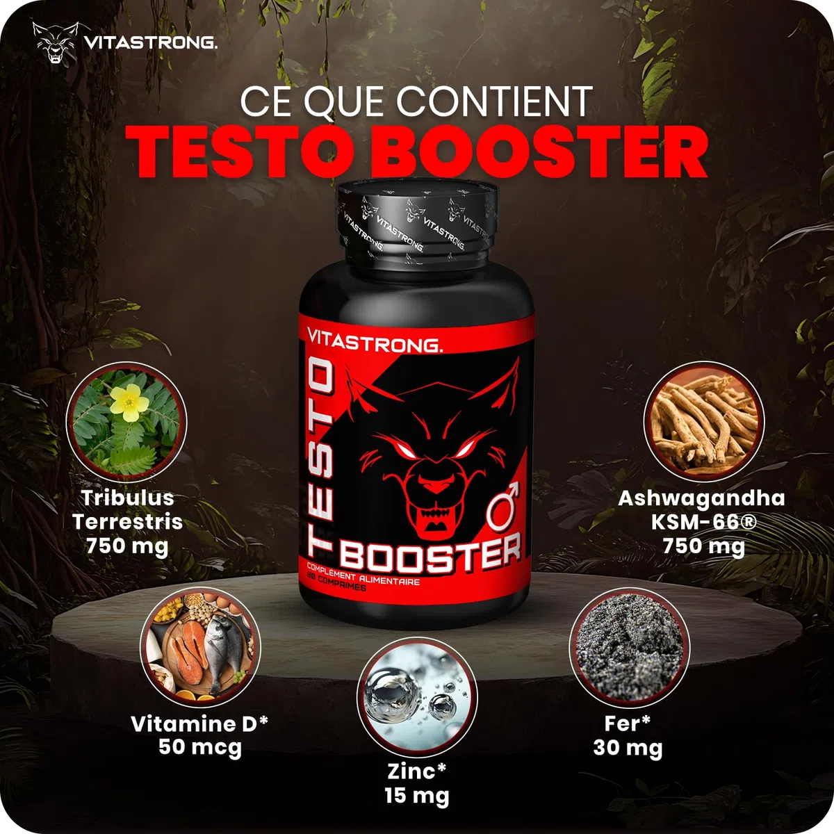 Vitastrong - Booster de testostérone, 100% naturel et sûr Comprimé, fabriqué en Italie, haute qualité, pour augmentation extrême des niveaux de testostérone et de la masse musculaire