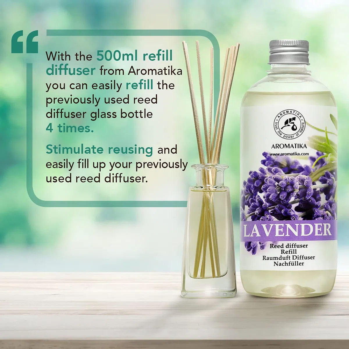 Recharge pour Diffuseur Lavande 500ml - Huile Essentielle Naturelle Lavande - Diffuseur Parfum Maison - Parfum Frais et de Longue Durée - Aromathérapie - Assainisseurs de Air