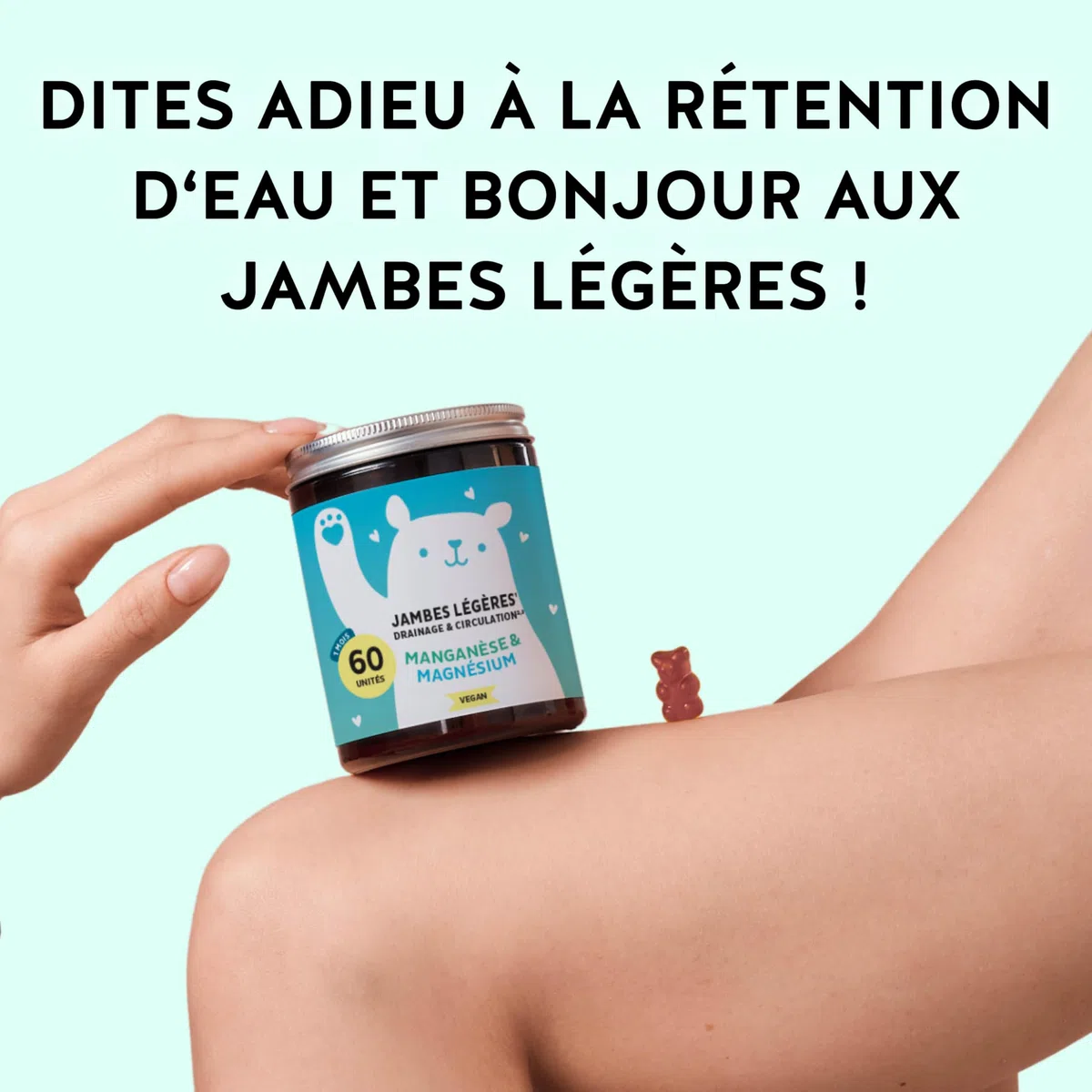 Jambes Légères Drainage & Circulation Gummies – Vitamine C, Magnésium, Manganèse & Extraits Végétaux – 60 unités (1 mois) – Sans sucres ajoutés, Vegan – Bears with Benefits