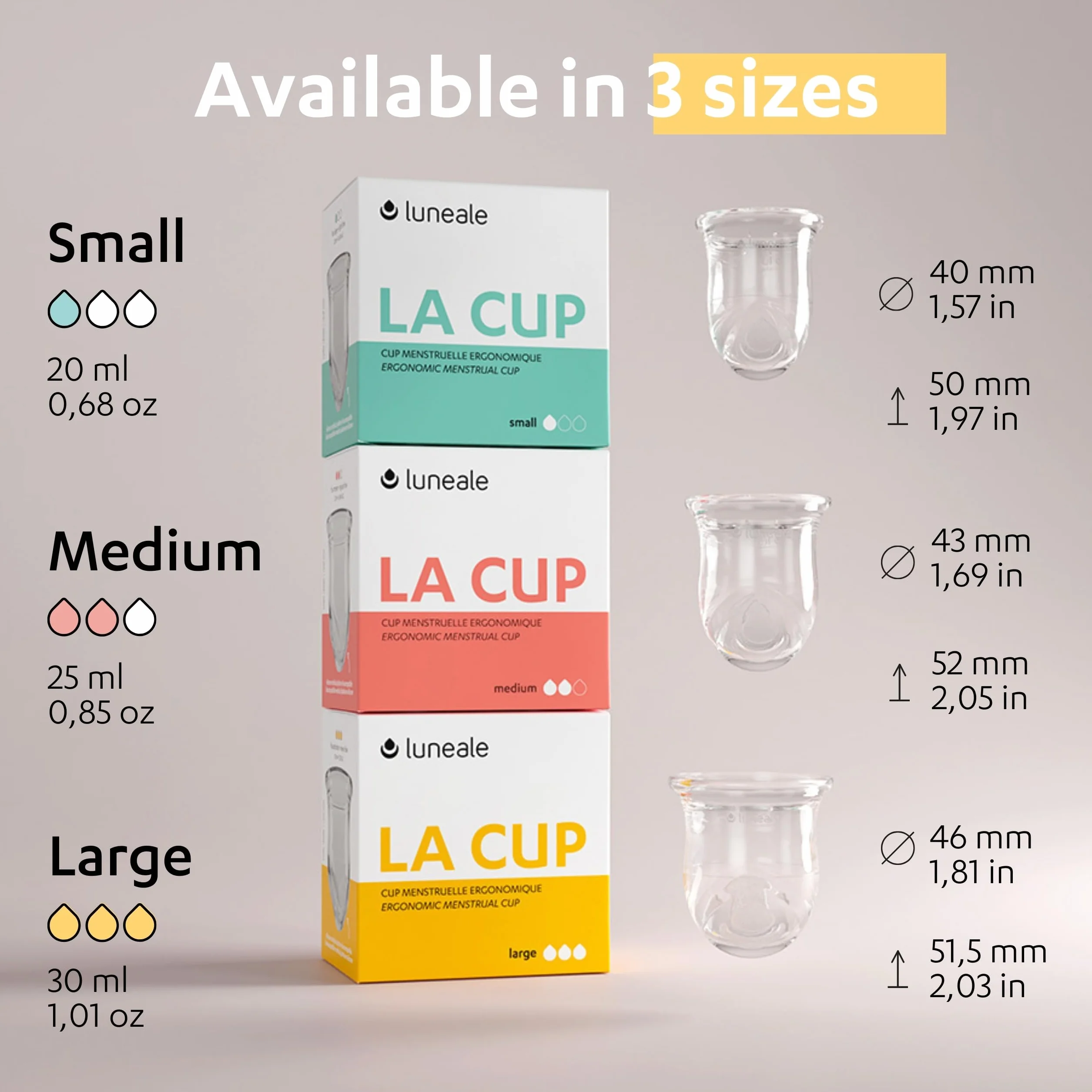 La Cup Luneale - cup menstruelle - design ergonomique exclusif créé avec des sages-femmes - fabrication française - 100% silicone médical platine (L - Flux fort/très fort)