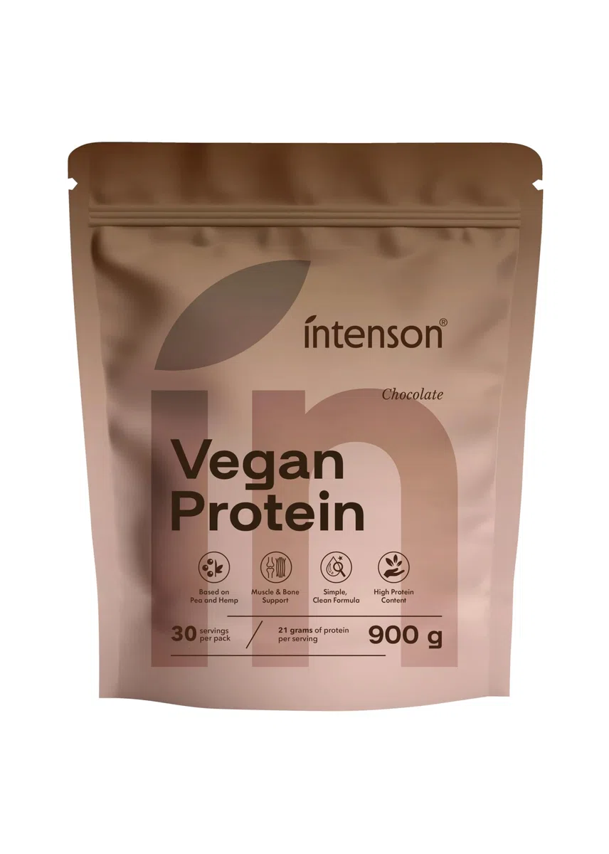 Intenson Vegan Protein Powder Chocolat, 900 g, 21 g de Protéines par Portion, 30 Portions, Mélange Pois & Chanvre, 100% Végétal, Sans Lactose, Sans Gluten, Sans Sucre, Formule Clean