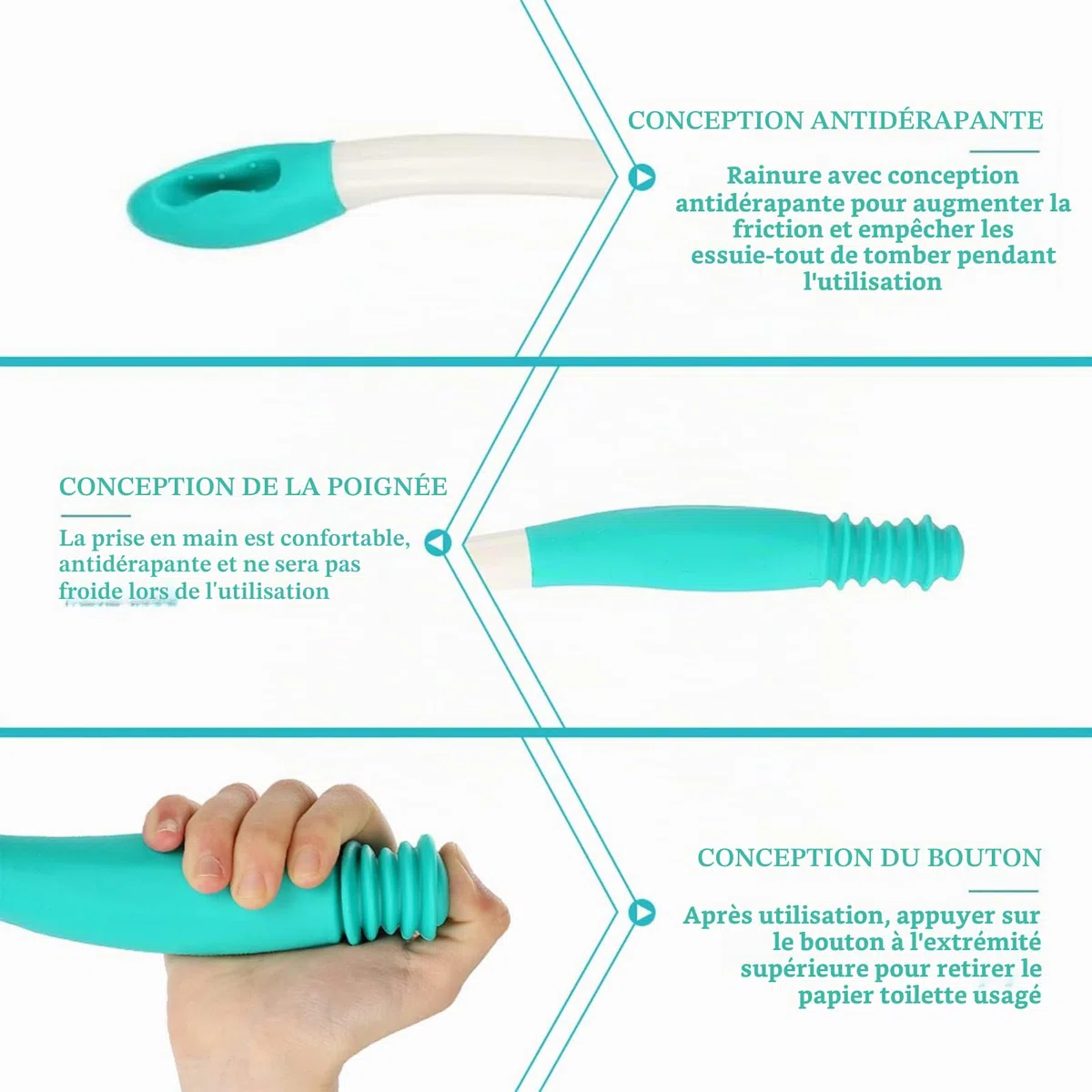 Outils d'aide à la toilette, Essuie Fesse Aide aux Toilettes Pinces pour papier toilette, Aide à nettoyer les toilettes, poignée longue portée confort, Poignée pour Inférieurs Essuie-Glace