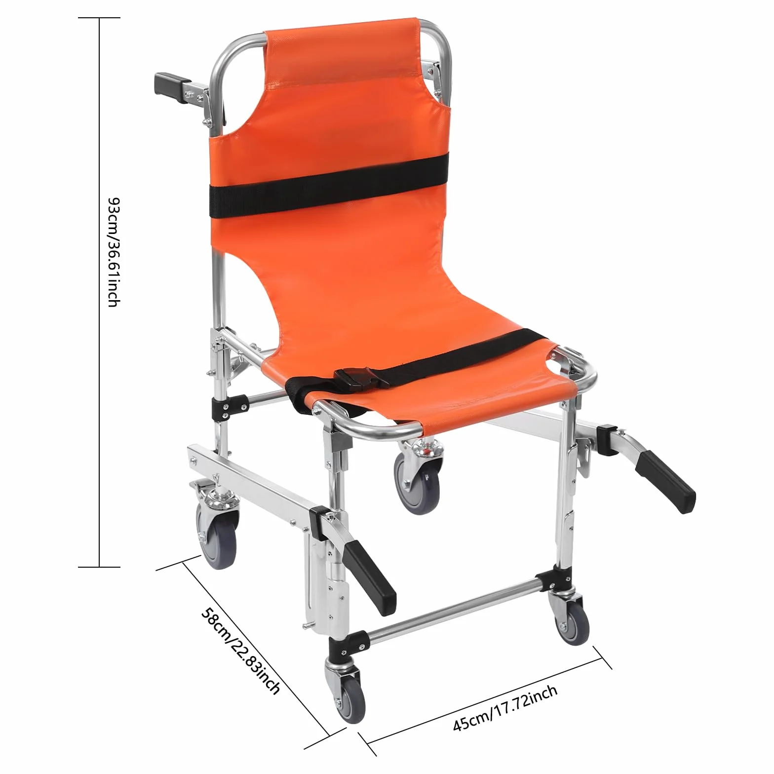 Chaise d'escalier pliante avec roulettes - Deux sangles de siège pliable - Charge maximale : 160 kg - Premiers secours - Chaise d'escalier en aluminium médical - Convient pour la maison, l'hôpital, la