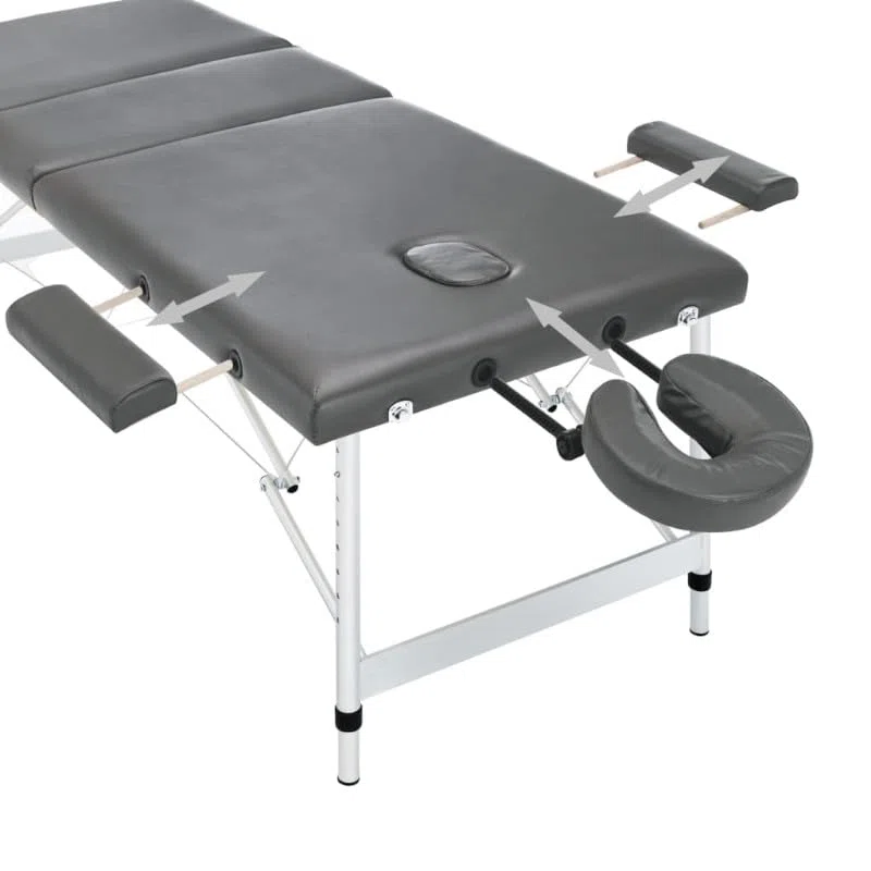 PLUS SANTE Table de Massage Pliante en Aluminium Ella, 3 Sections à Hauteur Réglables, légère avec Sac de Transport et Accessoires (Noir, Largeur 70 cm) (Gris, 70 cm)