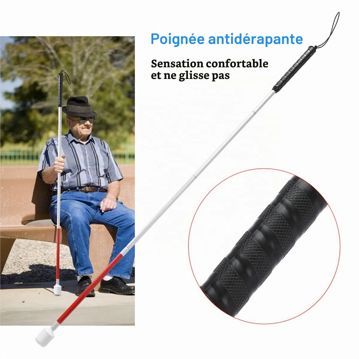 Canne Pliante de 110 cm, béquille de Canne réfléchissante Pliable Guide Anti-Choc Portable bâton de Marche, bâton de Marche pour Aveugle