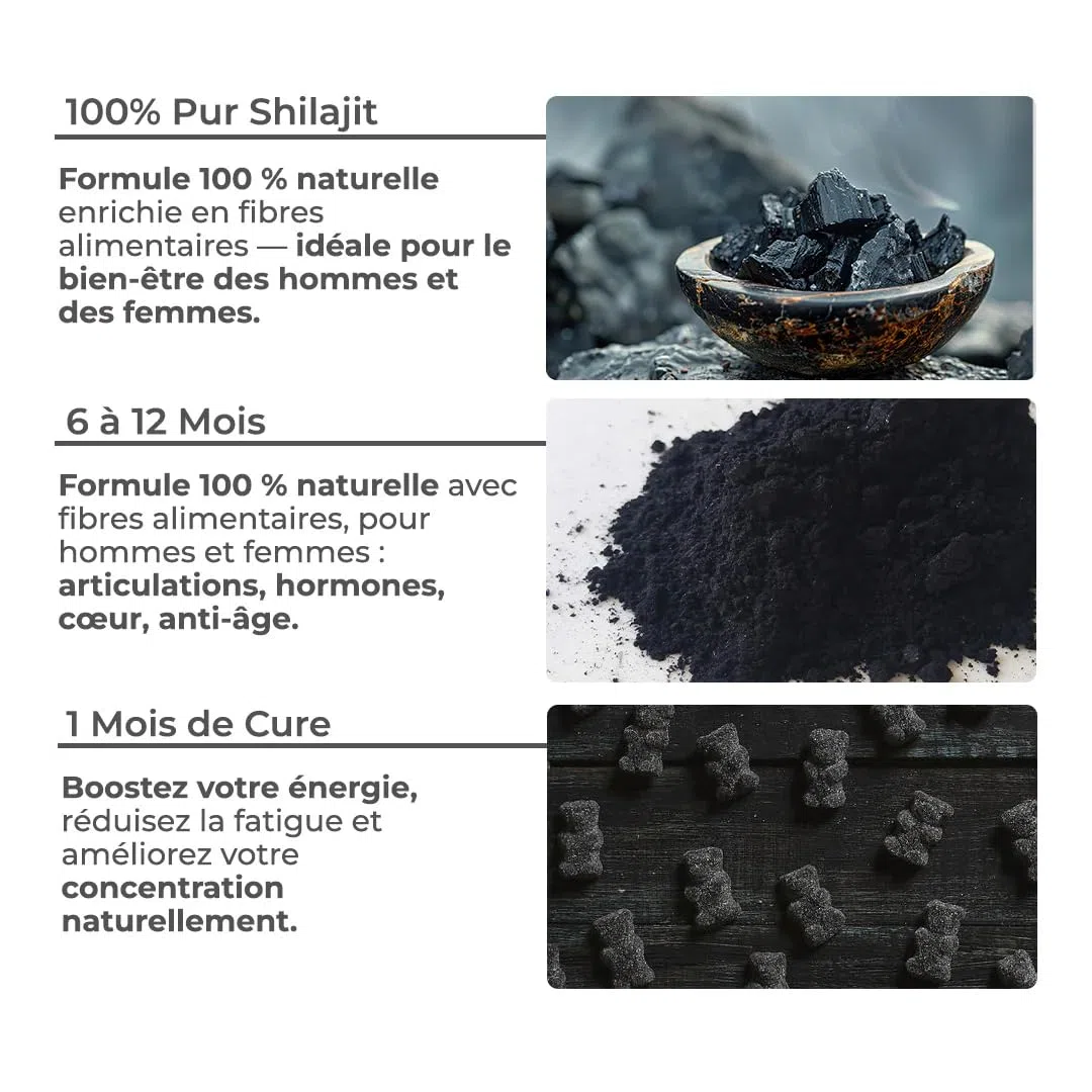 Gummies Shilajit Pur Bio en sachet, Shilajit Himalaya, Boost métabolisme, Libido et Energie, Acide Fulvique, Soutien Immunitaire pour hommes et femmes, complément alimentaire 100% Naturel