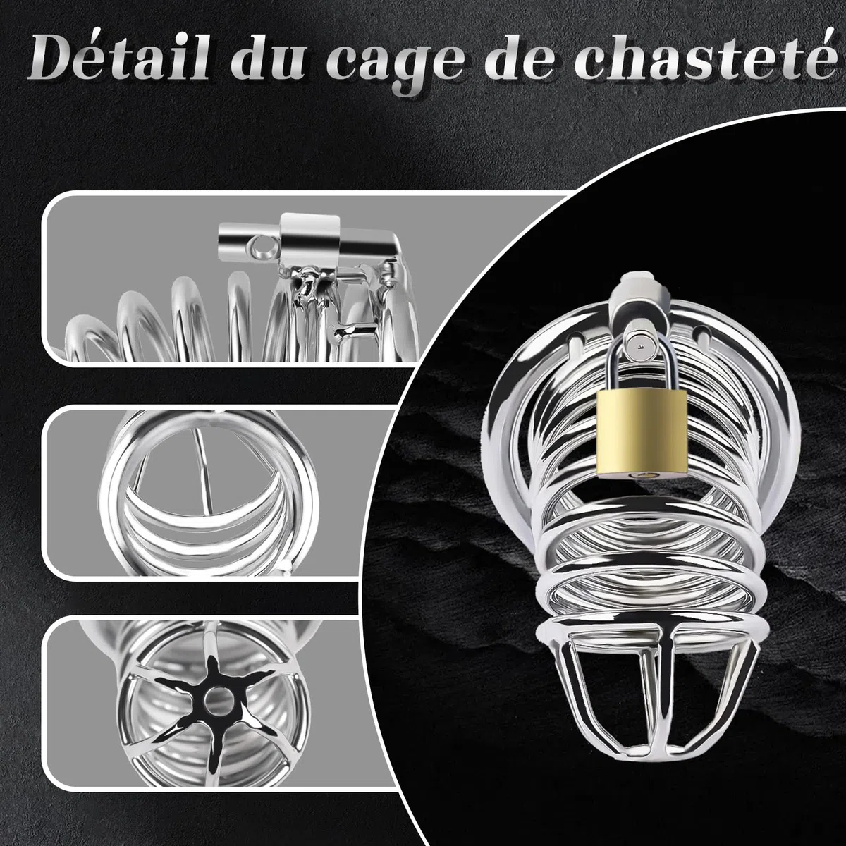 Cage de Chasteté pénis Cage à Pénis Chastity Cage Man avec 3 Tailles Anneaux de Pénis et Ceinture auxiliaire élastique,Bondage BDSM avec Ceinture de Chasteté Sex Toýs Couple