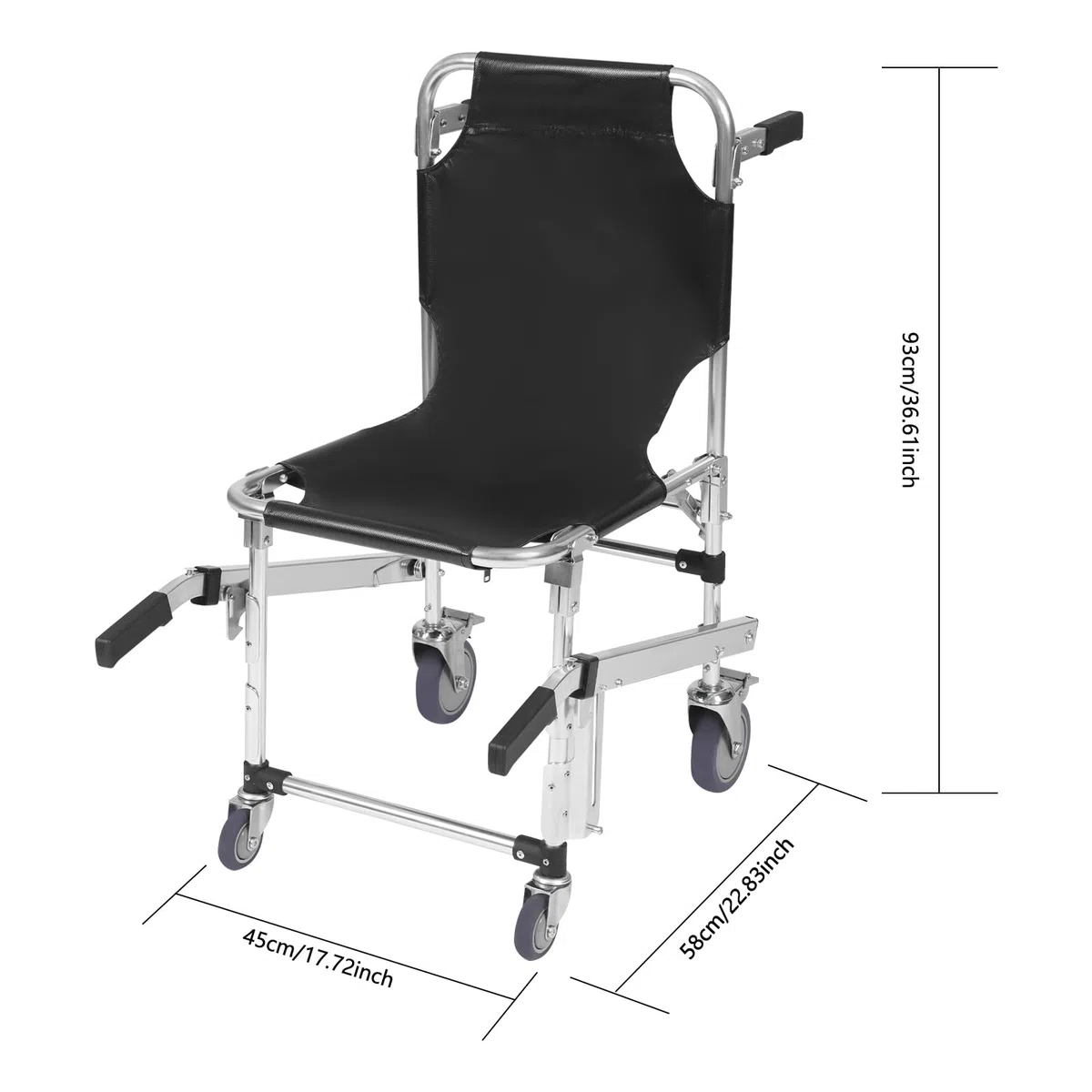 Escalier - Fauteuil roulant pliable - 160 kg - En alliage d'aluminium avec 4 roues universelles - Chaise de sauvetage pliable - Pour personnes âgées et handicapées à la maison