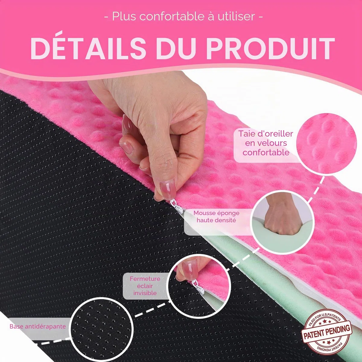 Oreiller cale pour dormir sur le côté, oreiller cale en mousse pour positionnement du corps | Coussin latéral pour dormir - Antidérapant - Positionnement du dos - Pour soulager les douleurs au lit (rose)