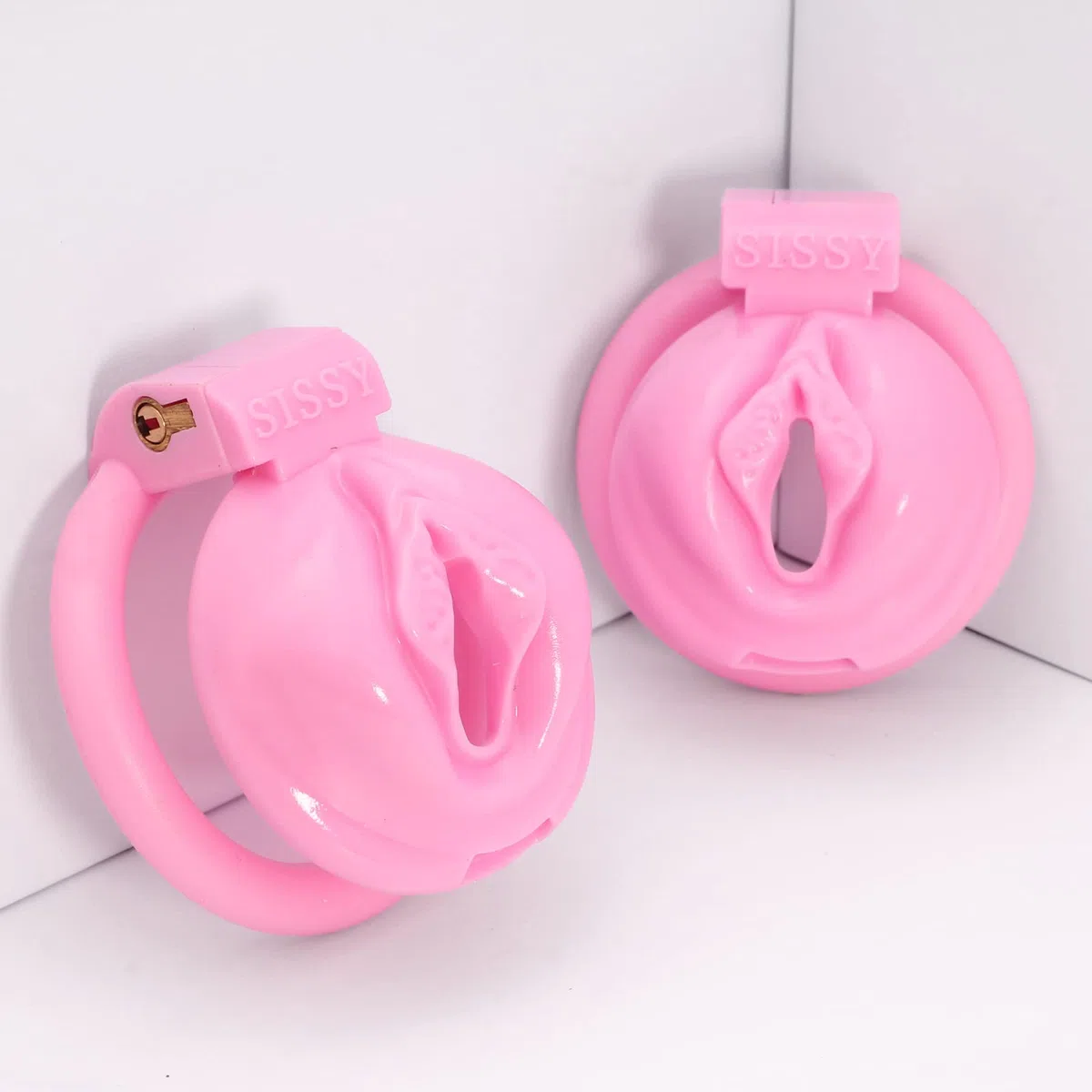 Sissy Cage Chastetée avec 4 Anneaux Différents Cage de Chasteté en Résine avec Serrures Dissimulées pour Immobiliser le Pénis d'un Homme Chastity Cage Sex Toys Légère Ceintures de Chasteté (Pink-A,L)