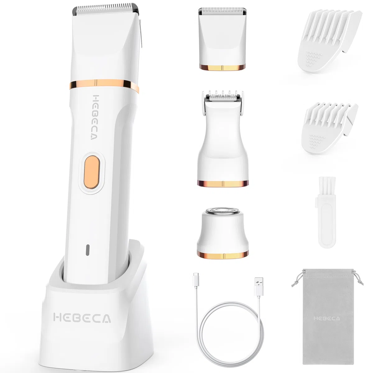 Hebeca Tondeuse de bikini électrique 3 en 1 pour femme – Rasoir faciale et intime pour peaux sensibles – Imperméable et rechargeable