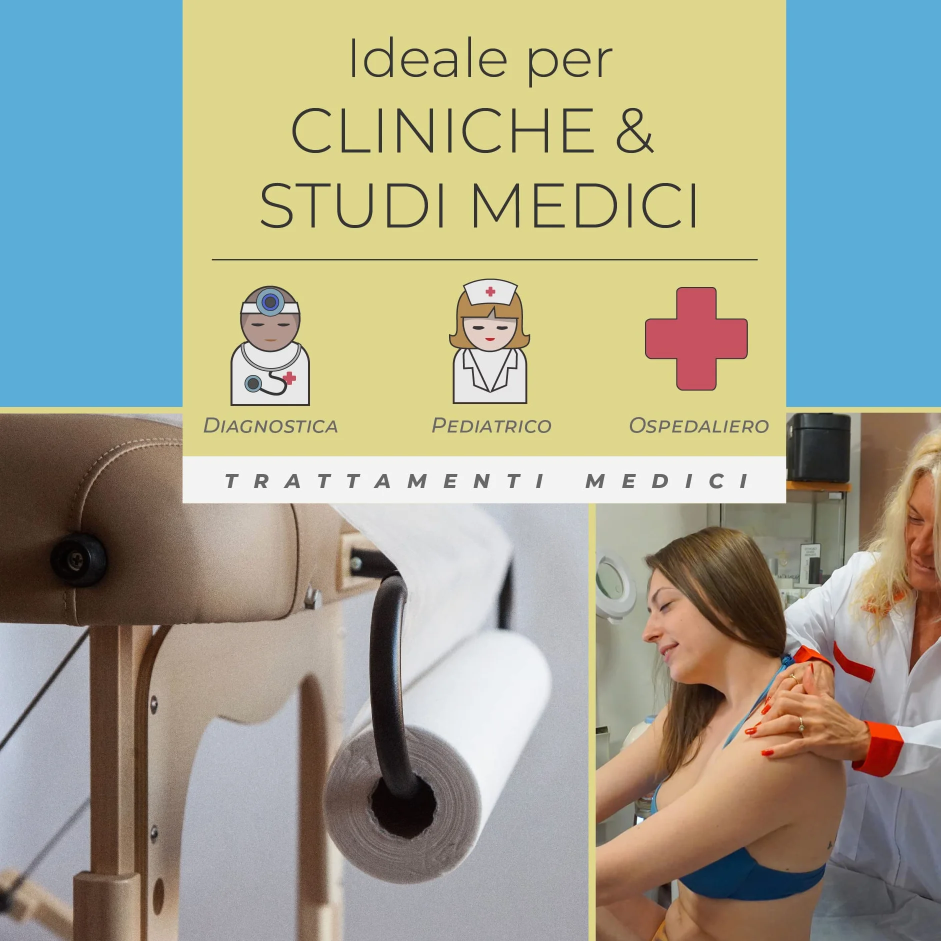 8 Rouleaux de Table de Massage Draps d'Examen 60 cm x 100 m Tissu non Tissé, Fabriqué en Italie, Medical Sud Professional