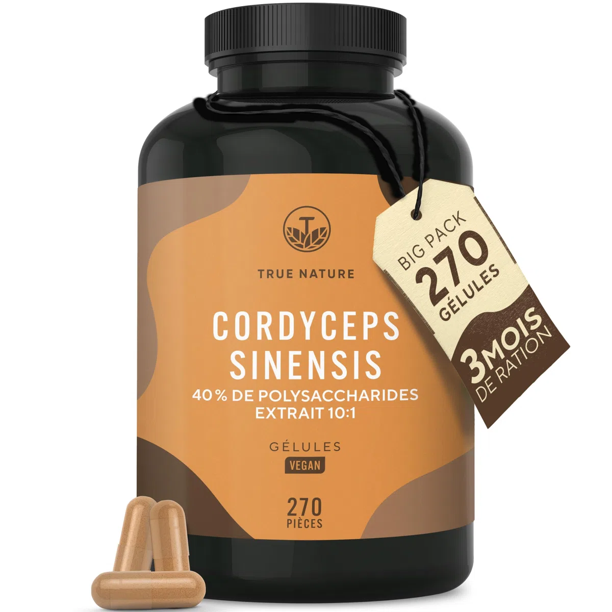 Cordyceps – 6.500 mg CS-4 (10:1) par unité | 270 Gélules pour 3 Mois | Vitalité, Énergie, Immunité | 40 % de Polysaccharides | Vegan, Sans Additifs, Gluten & Lactose – TRUE NATURE