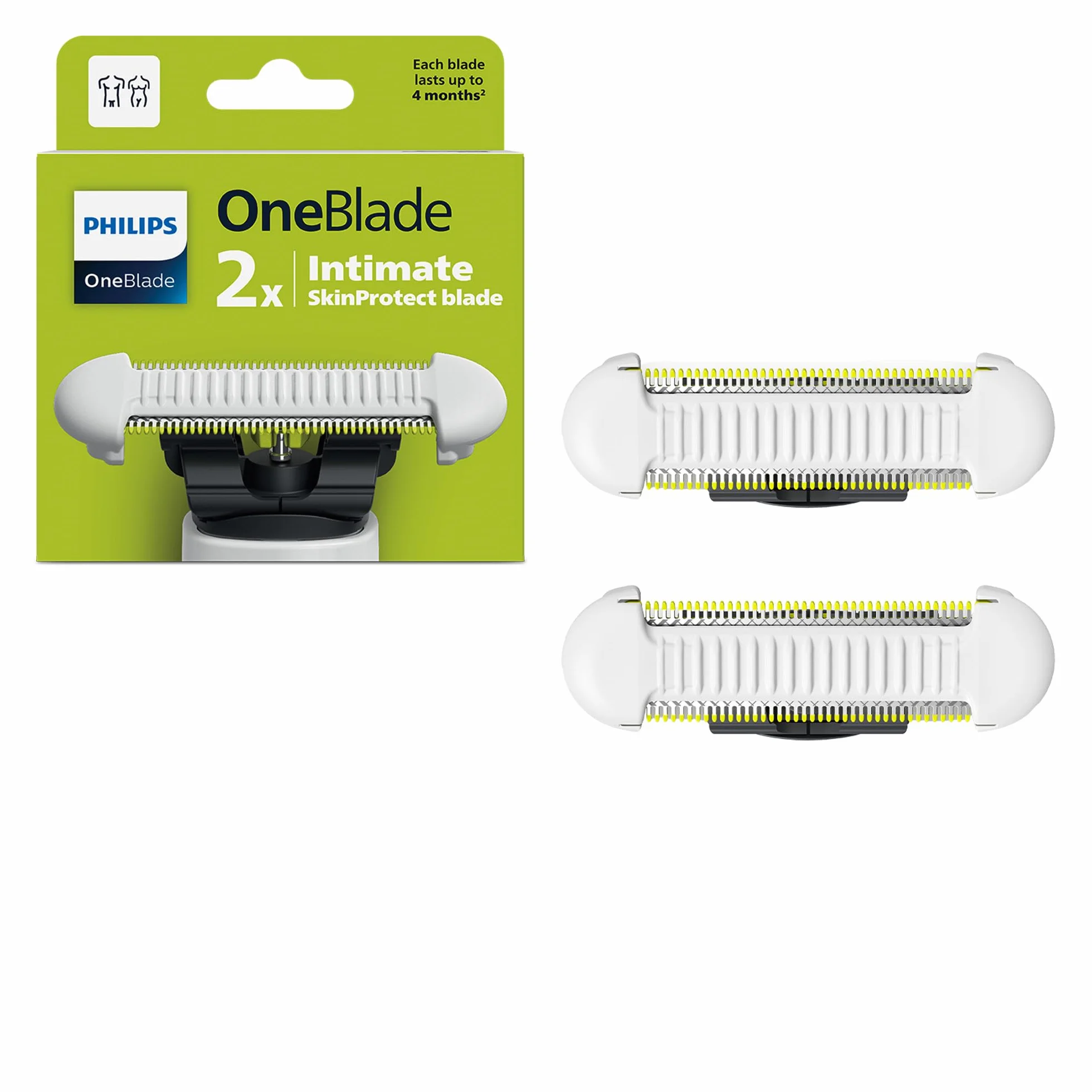 Philips OneBlade Intimate lames, pour tous les modèles OneBlade et OneBlade Pro, avec les lames SkinProtect pour la zone intime, 2 pièces (modèle QP229/50)