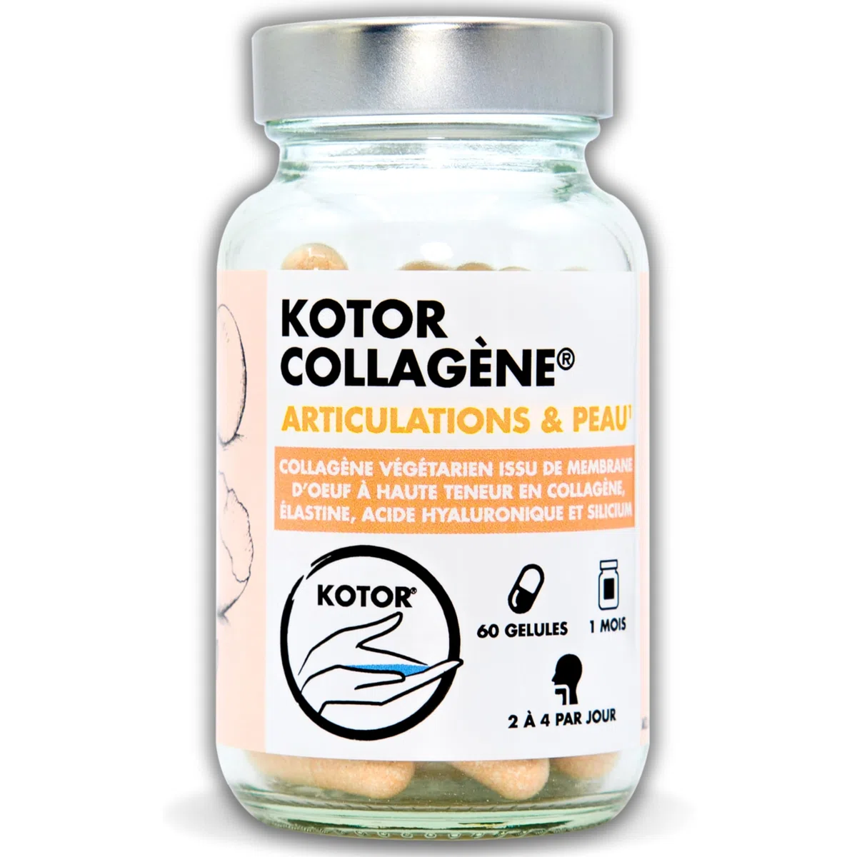 COLLAGÈNE FRANÇAIS & NATUREL | Membrane d’Œuf riche en Collagène type I, V, X + Acide Hyaluronique, Élastine, Silicium et Vitamine C | Peau, Articulations, Cheveux & Ongles | 60 Gélules | 1 Mois