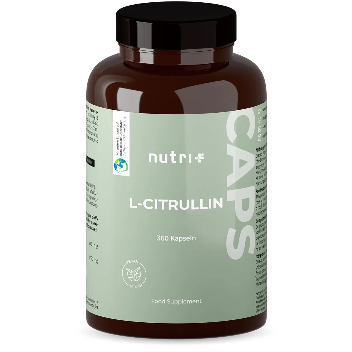 Nutri + Citrulline gelule 6000-360 Capsules vegan + hautement dosé - L-Citrulline malate gelules DL 2.1 végétalien - Qualité Premium sans additifs